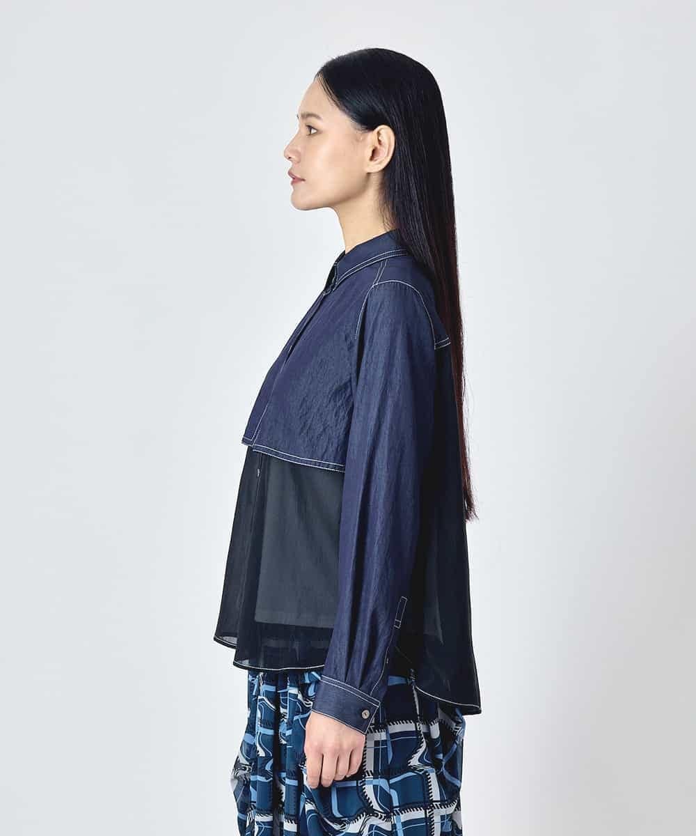 HIROKO BIS デニムライクツイルシアードッキングブラウス ヒロコ ビス トップス シャツ・ブラウス ネイビー