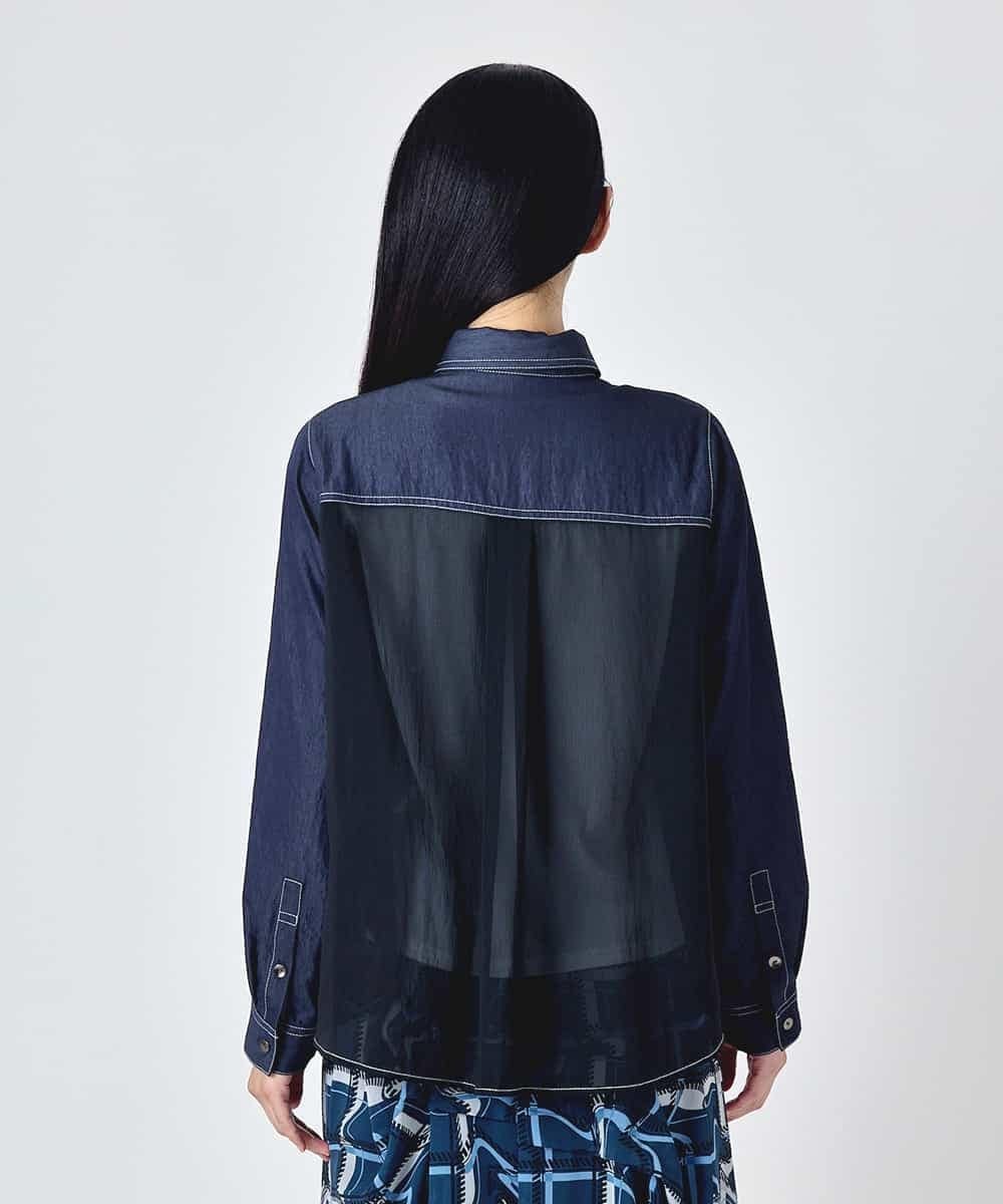 HIROKO BIS デニムライクツイルシアードッキングブラウス ヒロコ ビス トップス シャツ・ブラウス ネイビー