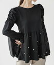 【SALE/45%OFF】La-gemme パール付ペプラムトップス ラジュール トップス シャツ・ブラウス グレー ブラック ホワイト