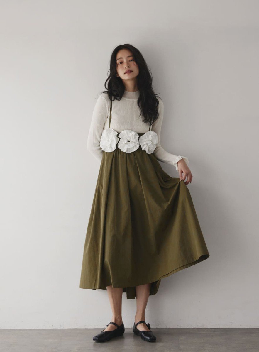 【SALE／80%OFF】COEL 2WAYフラワーモチーフジャンパースカート コエル ワンピース・ドレス ジャンパースカート ブラック カーキグリーン【送料無料】
