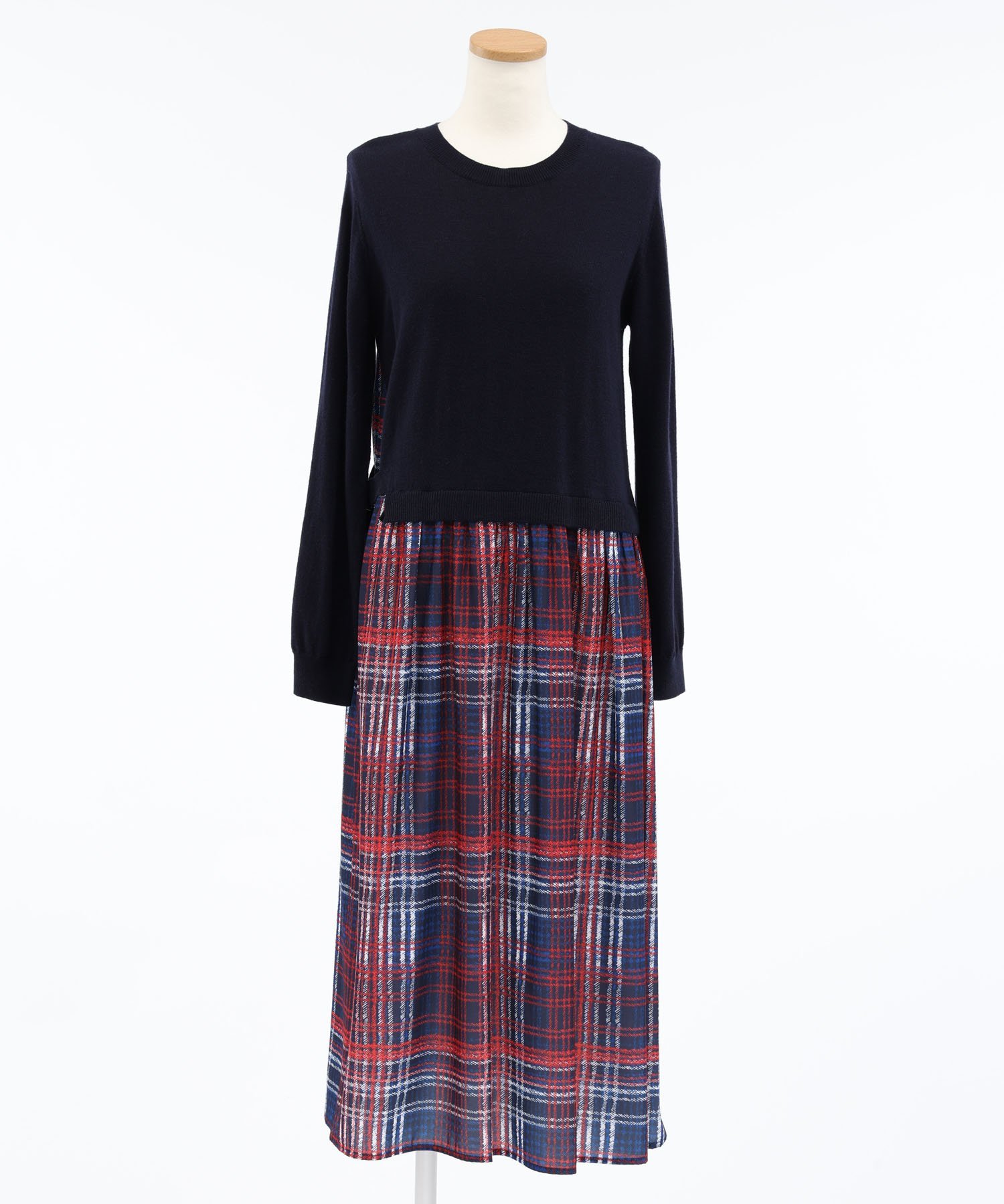 【SALE/50%OFF】Pitchoune LAURENT CHECK*ニットワンピース タバサ ワンピース・ドレス ワンピース ブラック ネイビー【送料無料】