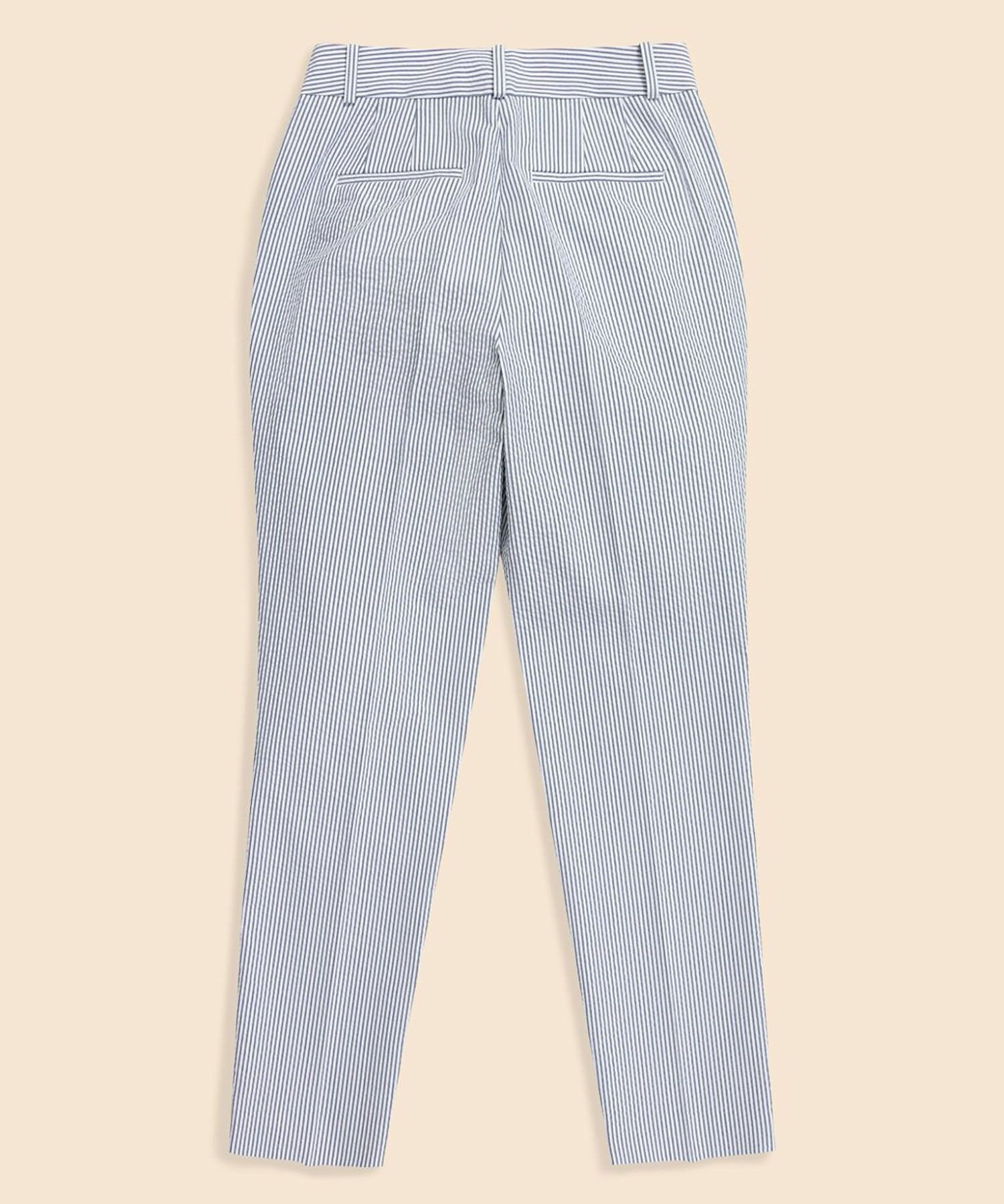 BROOKS BROTHERS コットン シアサッカーストライプ プレーンフロント クロップドパンツ ブルックス ブラザーズ パンツ スラックス・ドレスパンツ ホワイト【送料無料】