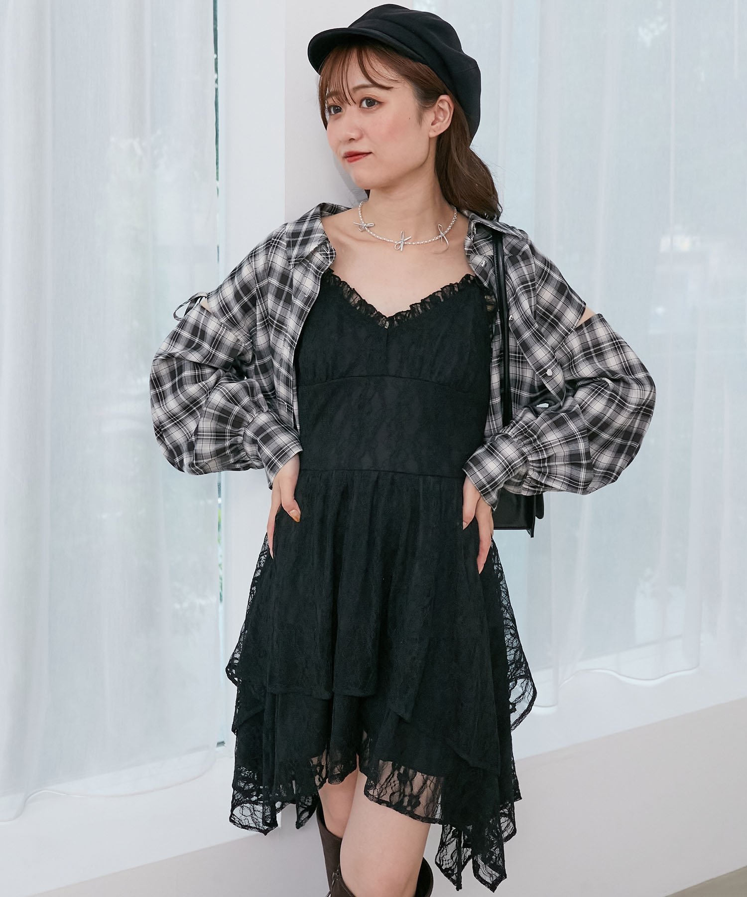 MAJESTIC LEGON イレヘムティアードミニキャミワンピ マジェスティックレゴン ワンピース・ドレス その他のワンピース・ドレス ブラック ホワイト ブラウン