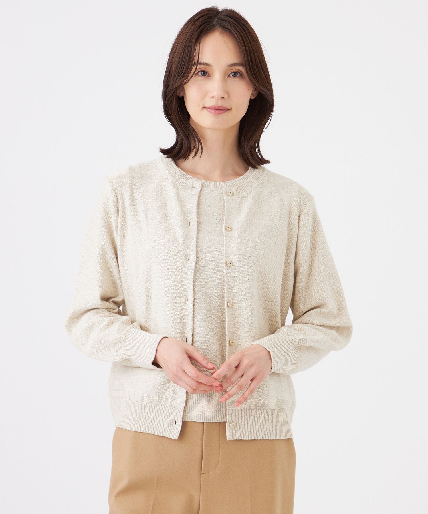 【SALE／42%OFF】TRANS WORK 【ウォッシャブル】SPANGLE KNITカーディガン トランスワーク トップス ニット ネイビー ピンク ホワイト【送料無料】