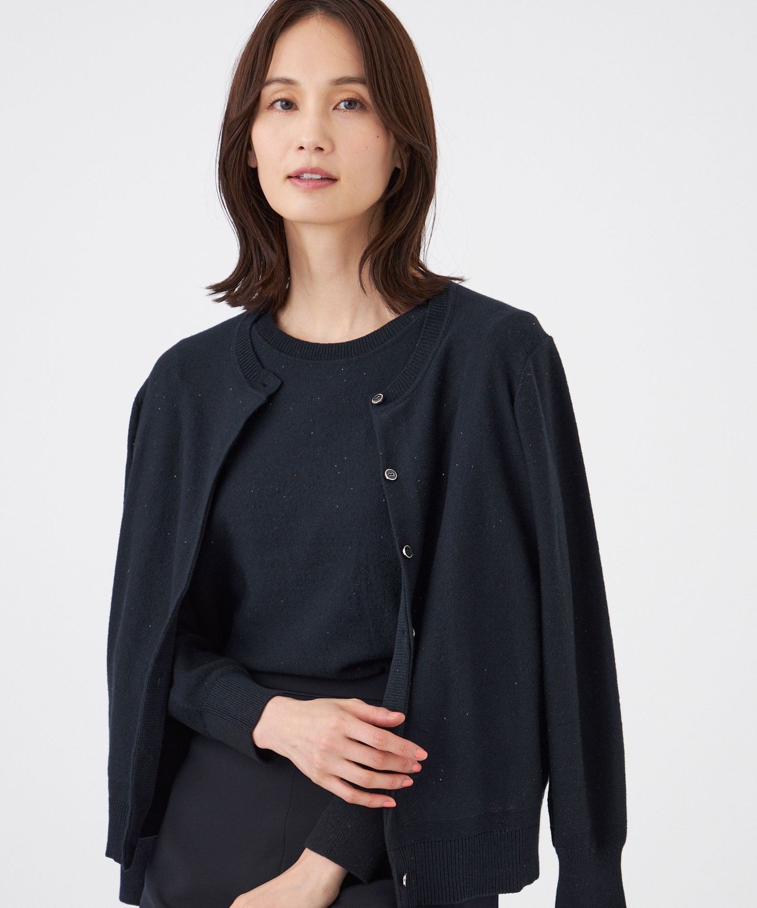 TRANS WORK 【ウォッシャブル】SPANGLE KNITカーディガン トランスワーク トップス ニット ネイビー ピンク ホワイト