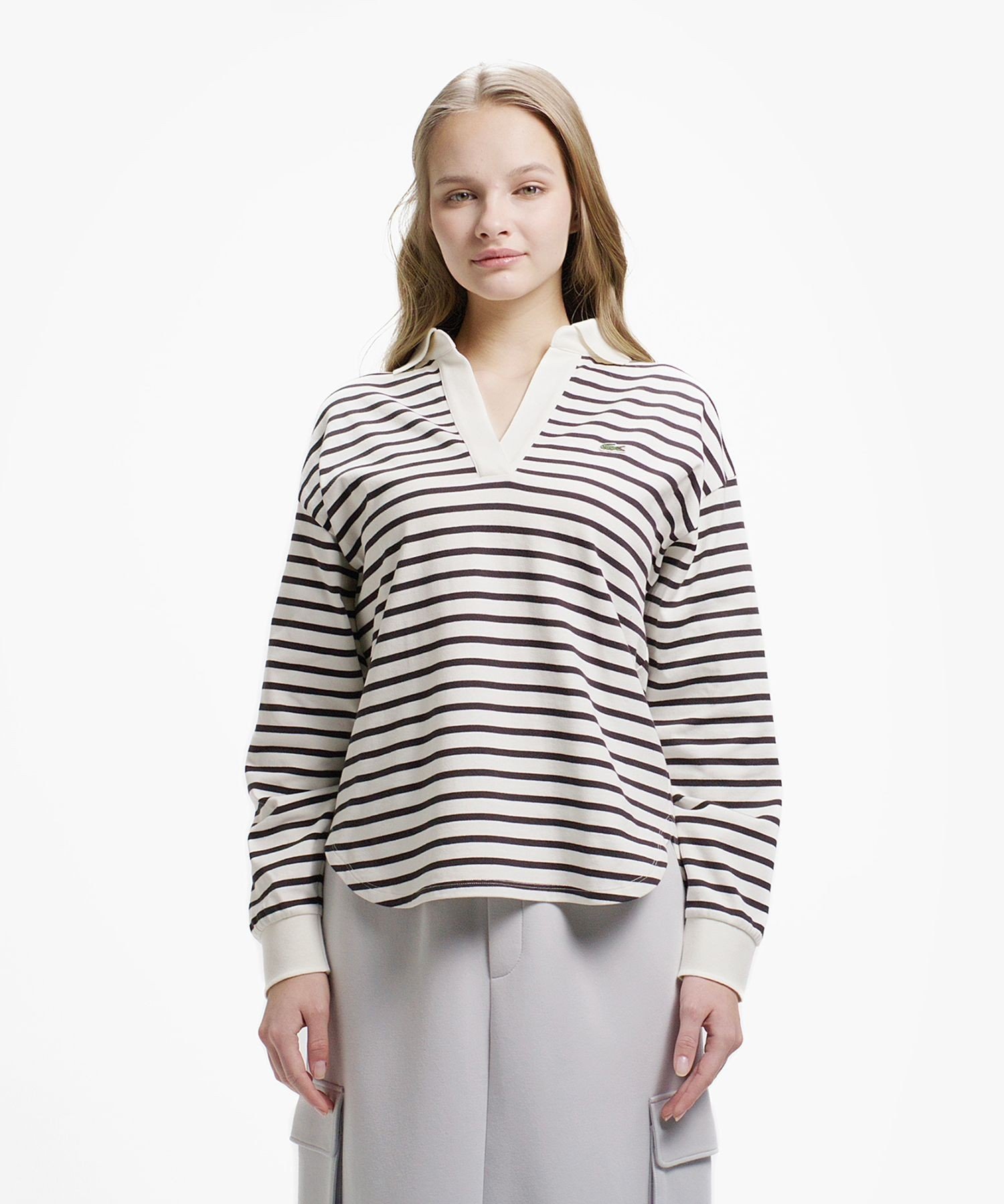 LACOSTE スキッパーネックラガーシャツ ラコステ トップス ポロシャツ ベージュ ホワイト【送料無料】