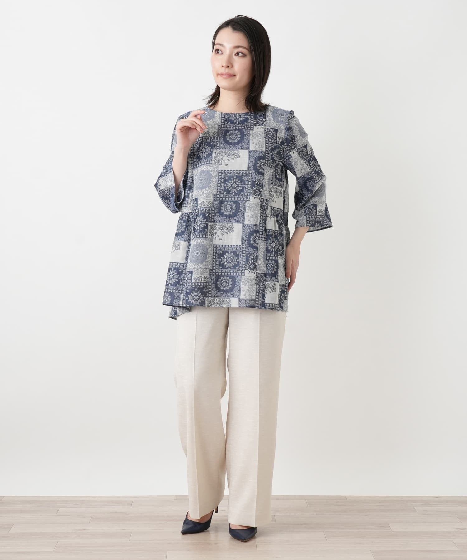 Leilian ペイズリー柄フレアブラウス【Leilian WHITE LABEL】 レリアン トップス シャツ・ブラウス ブルー