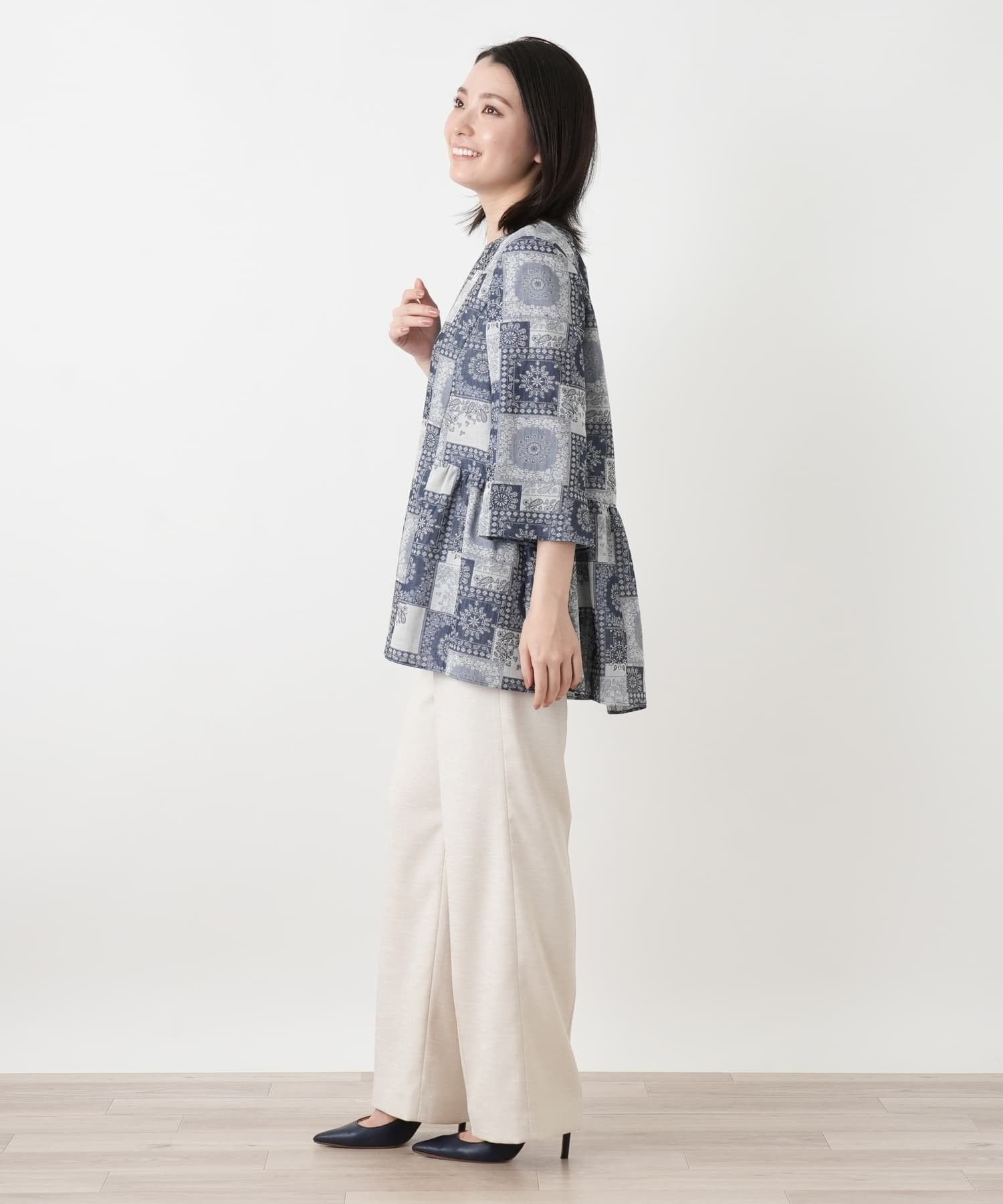 Leilian ペイズリー柄フレアブラウス【Leilian WHITE LABEL】 レリアン トップス シャツ・ブラウス ブルー