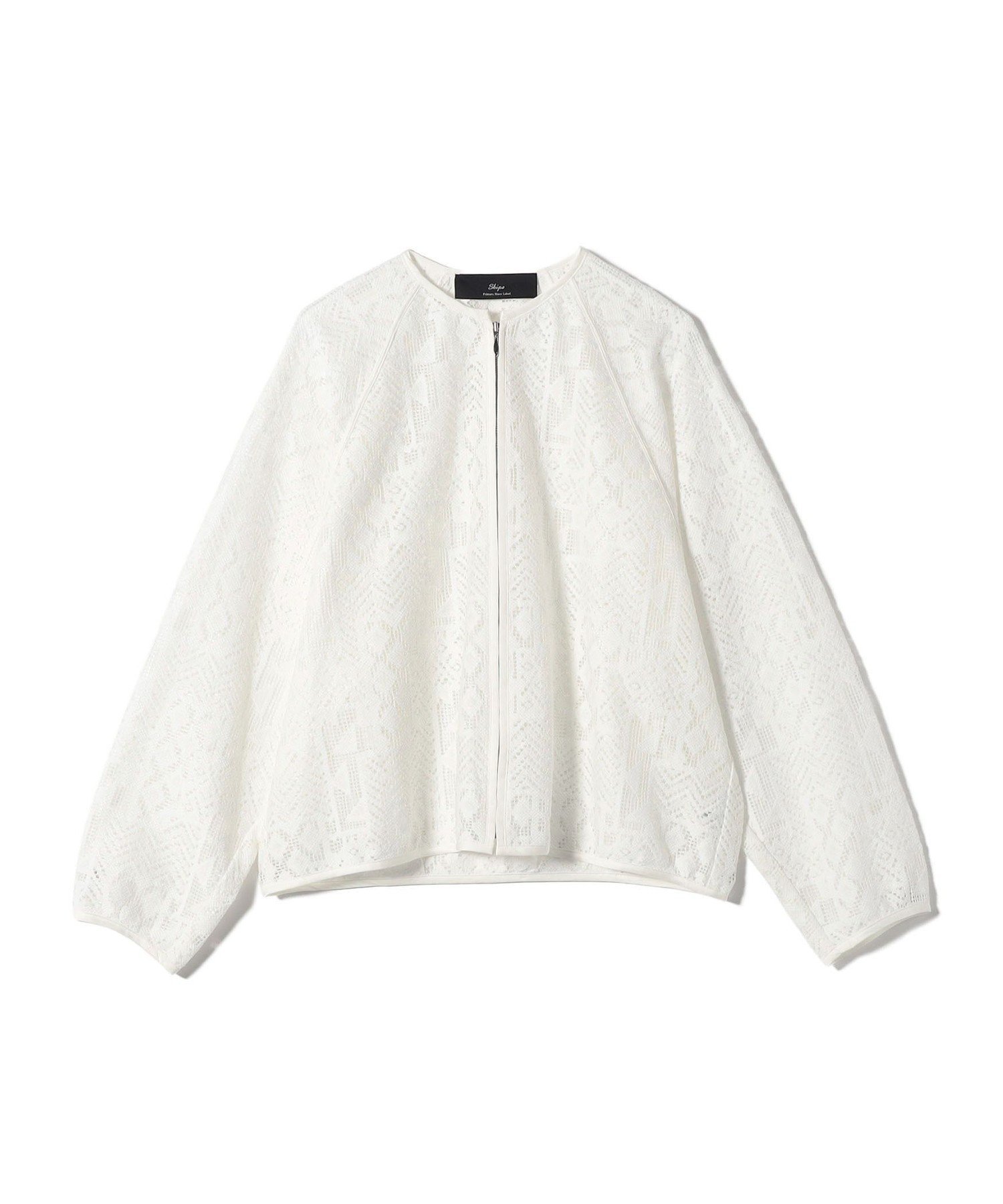 SHIPS WOMEN SHIPS Primary Navy Label:＜手洗い可能＞幾何学 ラッセル レース ブルゾン シップス ジャケット・アウター ブルゾン・ジャンパー ブラック ホワイト【送料無料】