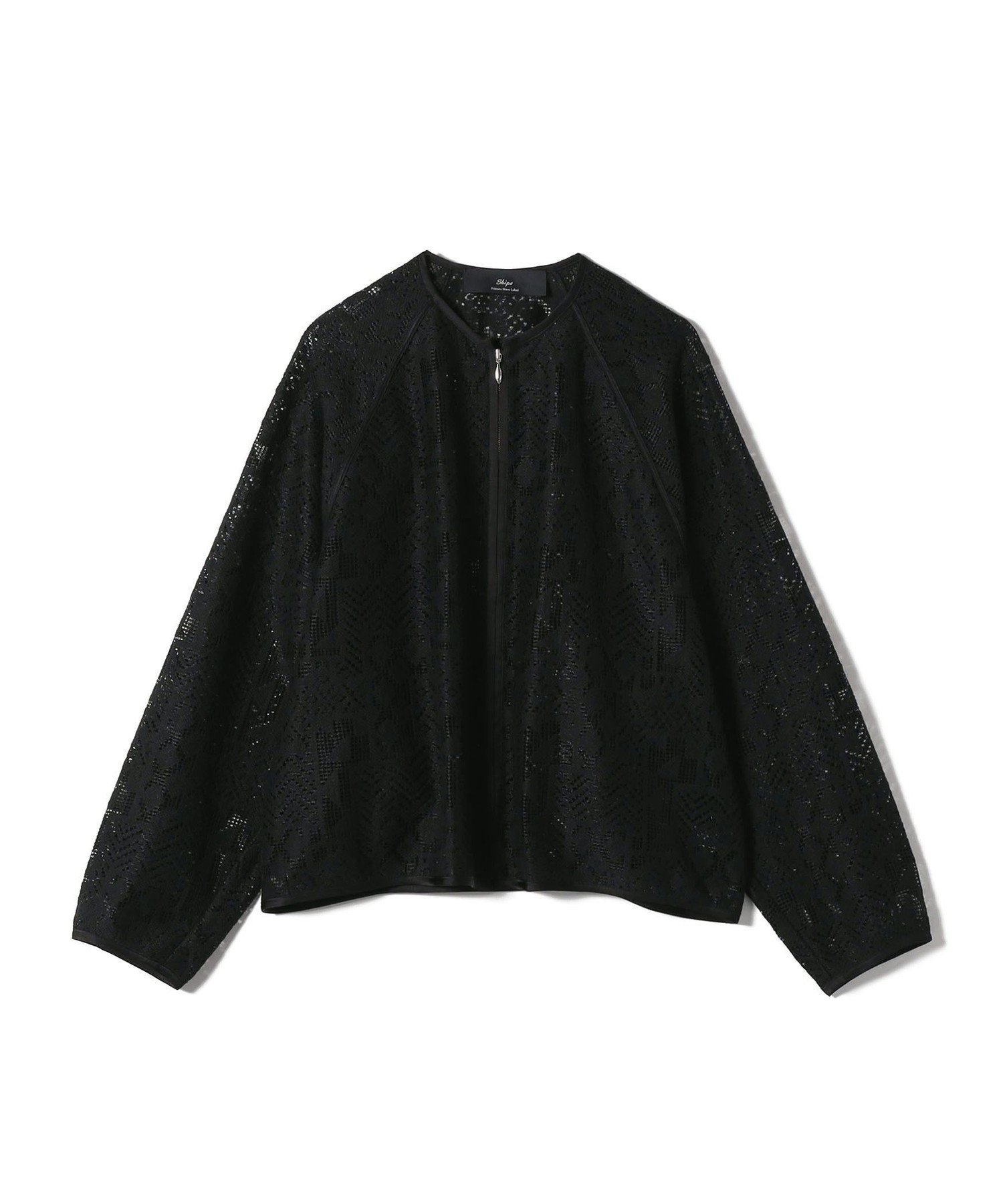 SHIPS WOMEN SHIPS Primary Navy Label:＜手洗い可能＞幾何学 ラッセル レース ブルゾン シップス ジャケット・アウター ブルゾン・ジャンパー ブラック ホワイト【送料無料】