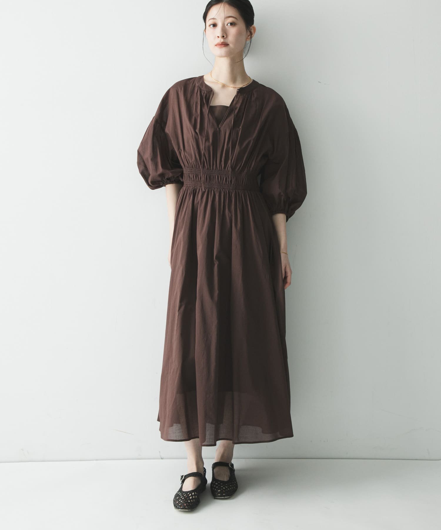 【SALE／60%OFF】URBAN RESEARCH コットンボイルシャーリングワンピース アーバンリサーチ ワンピース・ドレス ワンピース ブラウン ブラック【送料無料】