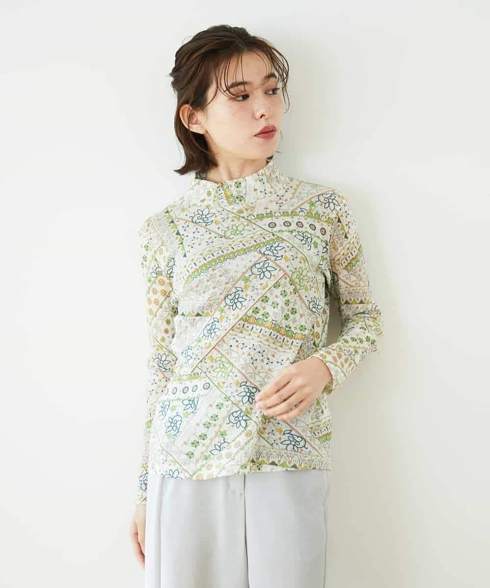 （小さいサイズ） エスニック柄プリントハイネックプルオーバー メゾンドゥサンク トップス カットソー・Tシャツ グリーン ホワイト