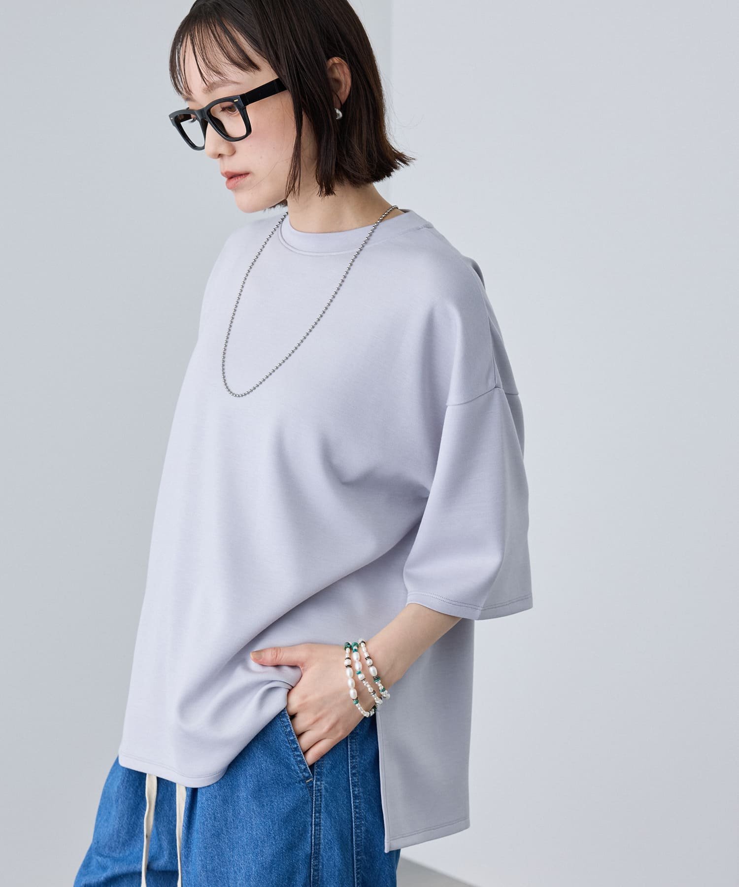 cross marche 《シワになりにくい》エブ楽 なめらかダンボール ビッグシルエットTシャツ クロスマルシェ トップス カットソー・Tシャツ ブラック イエロー グレー ブラウン ピンク ホワイト ネイビー