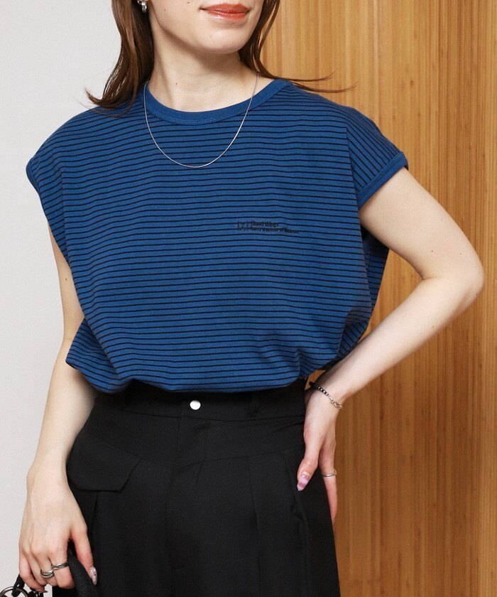 MA Firsthand ピンボーダー フレンチスリーブ Tシャツ フリークスストア トップス カットソー・Tシャツ ホワイト ネイビー ブラック