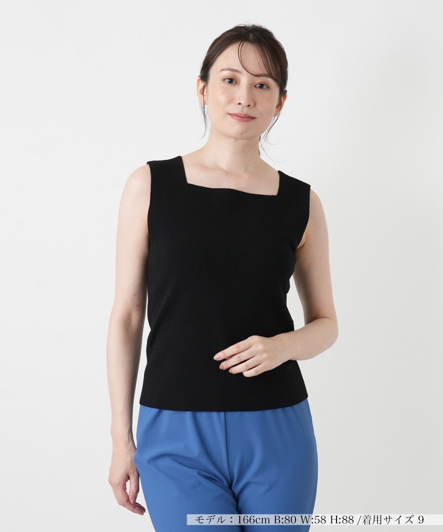 Leilian スクエアネックタンクトップ【Leilian WHITE LABEL】 レリアン トップス カットソー・Tシャツ ブラック ベージュ グレー