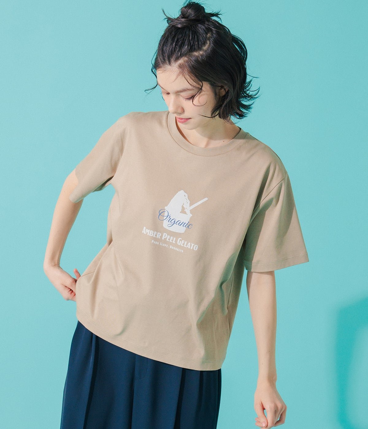 Park Slope NEWYORKER 【滑らかな肌触り・着回し】GELATO グラフィックTシャツ ニューヨーカー トップス カットソー・Tシャツ ベージュ
