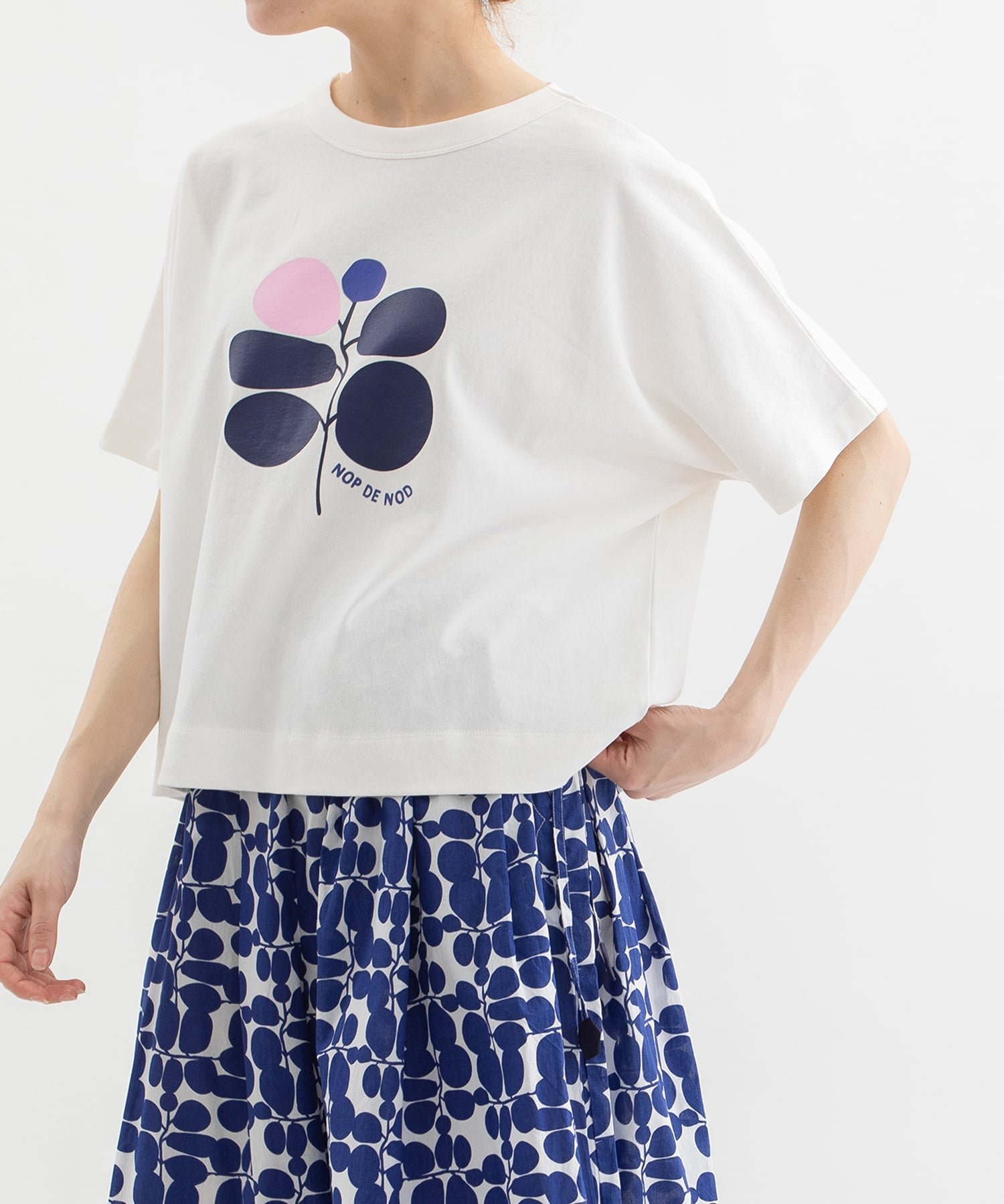nop de nod Cloche 2026ユーカリアートTシャツ プードゥードゥー トップス カットソー・Tシャツ ホワイト ブラウン ネイビー グリーン