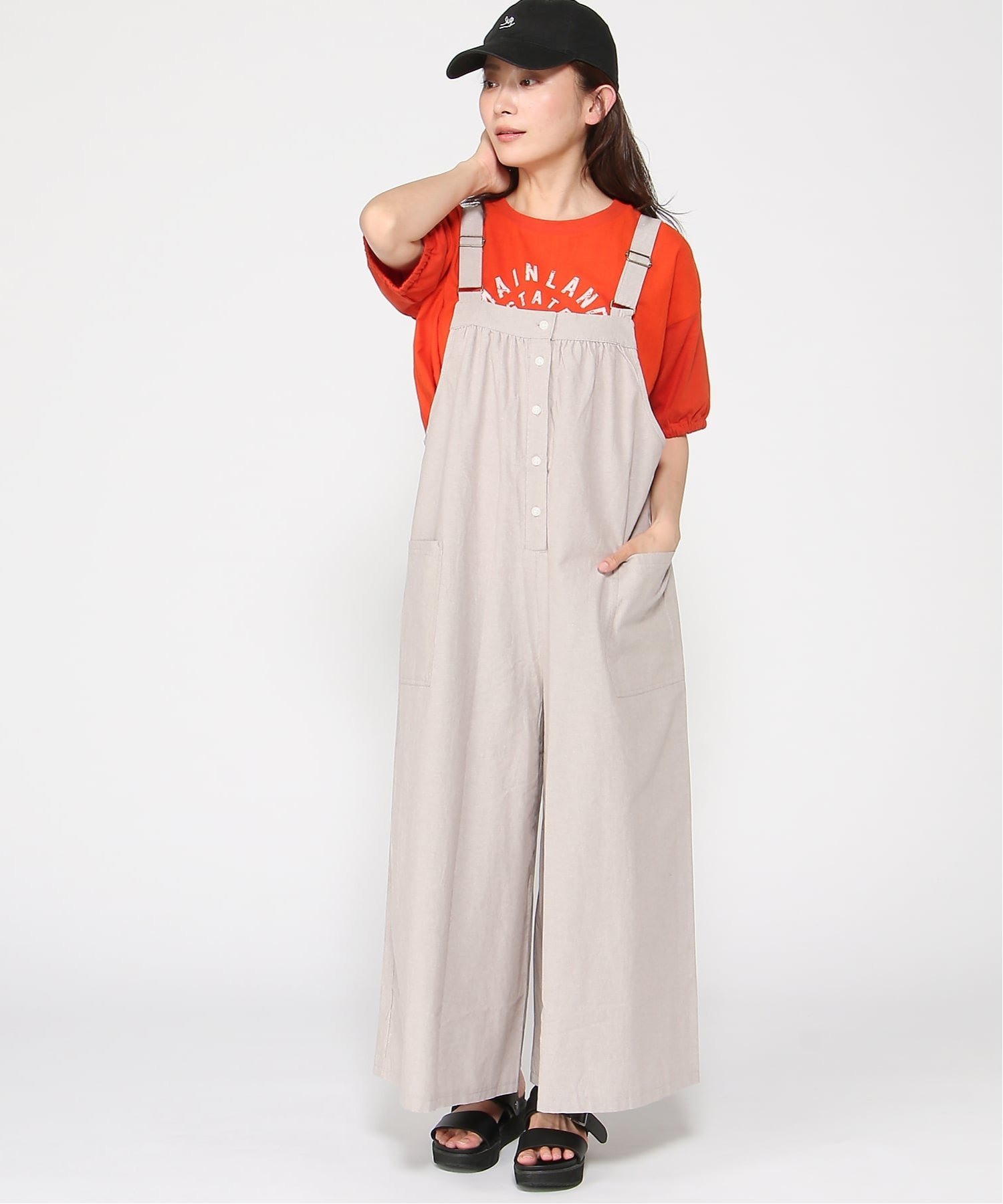 【SALE／20%OFF】cloudnine cloudnine/【2026 新作】綿麻オーバーオール サロペットワンピース ゆったりシルエット ナチュラル素材 クラウドナイン オールインワン・オーバーオール オーバーオール・サロペット ブラック カーキグリーン ベージュ【送料無料】
