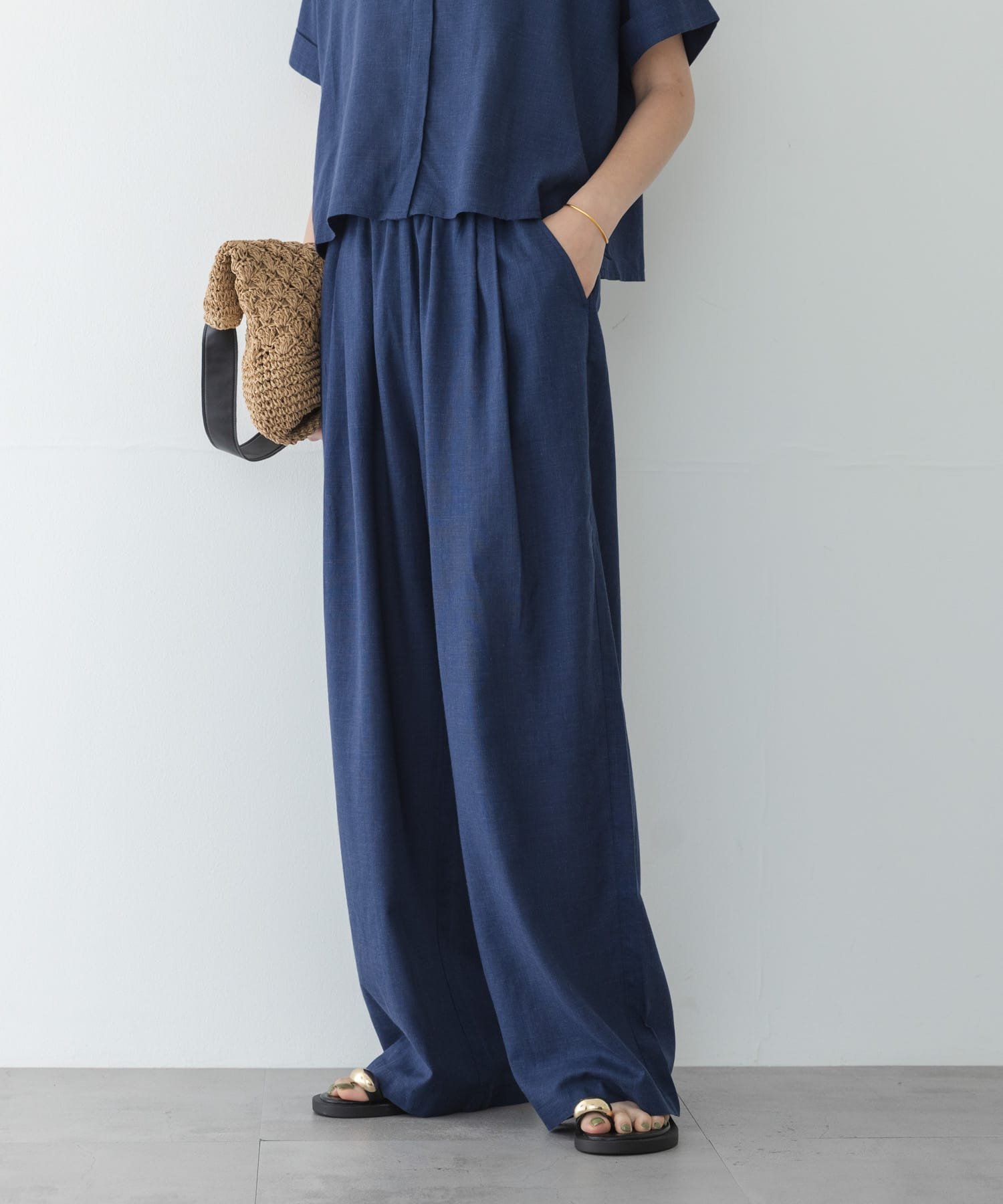 Sonny Label リネン混イージーワイドパンツ サニーレーベル パンツ その他のパンツ ブラック ネイビー