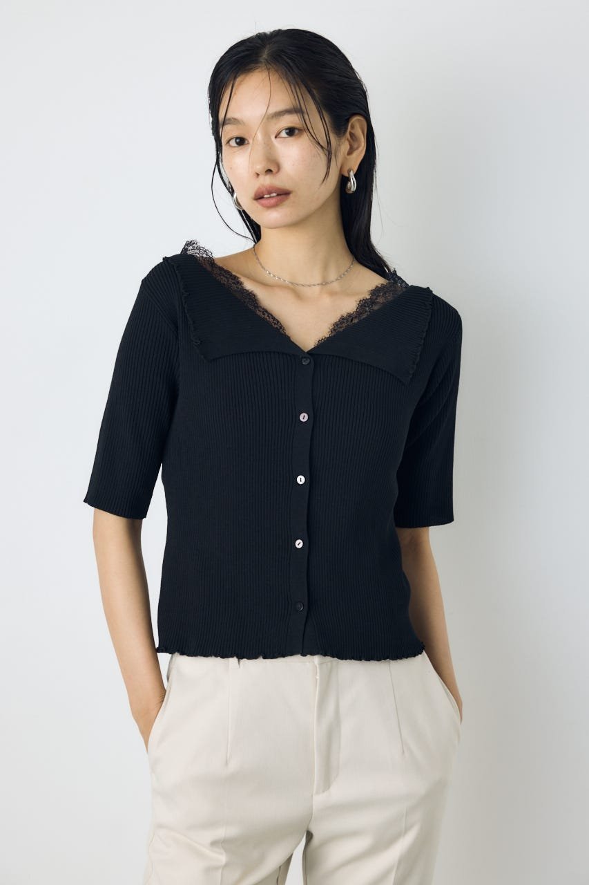 AZUL BY MOUSSY ネックレース5分袖ニットトップス アズールバイマウジー トップス ニット ブラック グレー【送料無料】