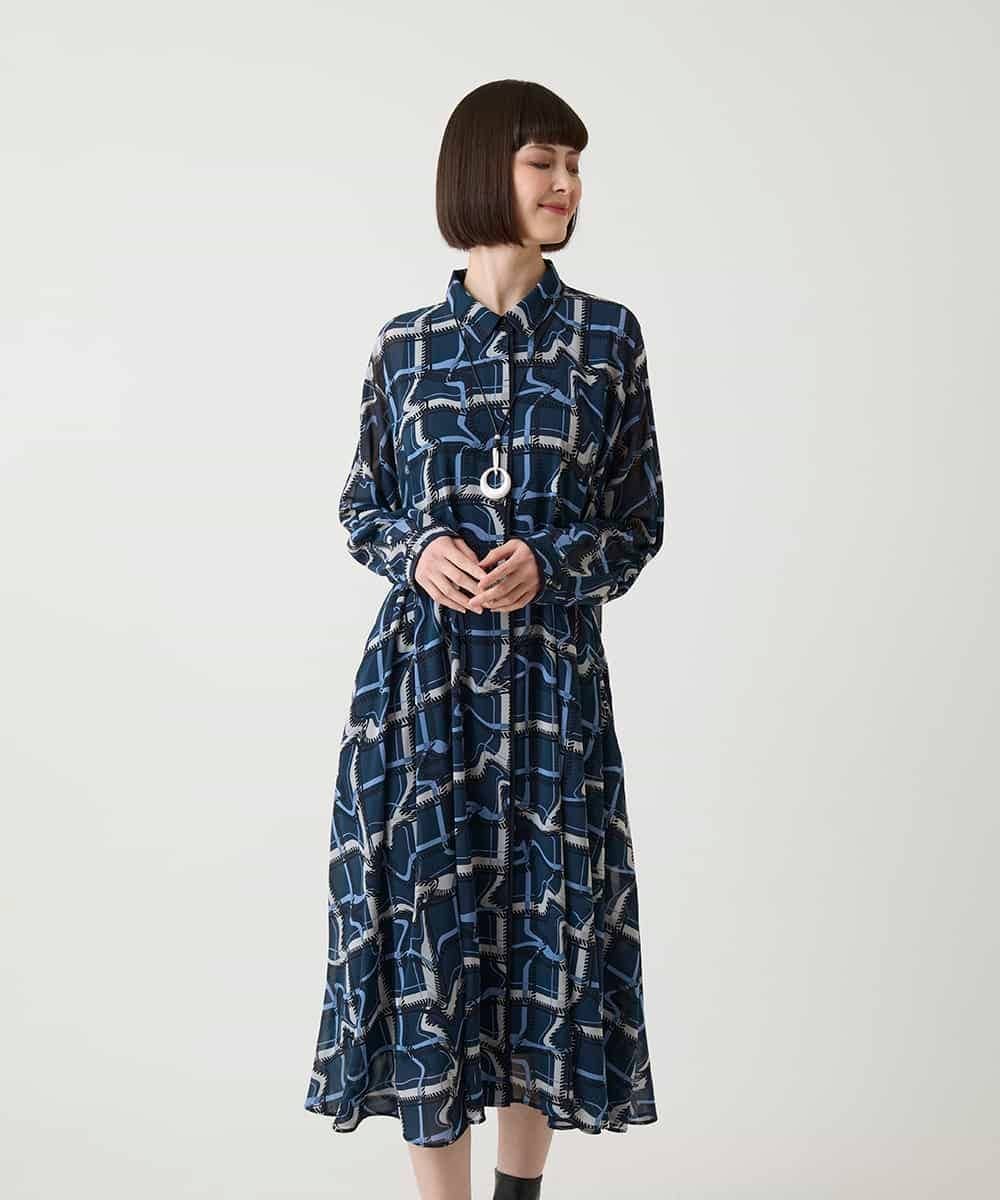 HIROKO BIS 変形チェックシアーワンピース ヒロコ ビス ワンピース・ドレス ワンピース ネイビー パープル【送料無料】