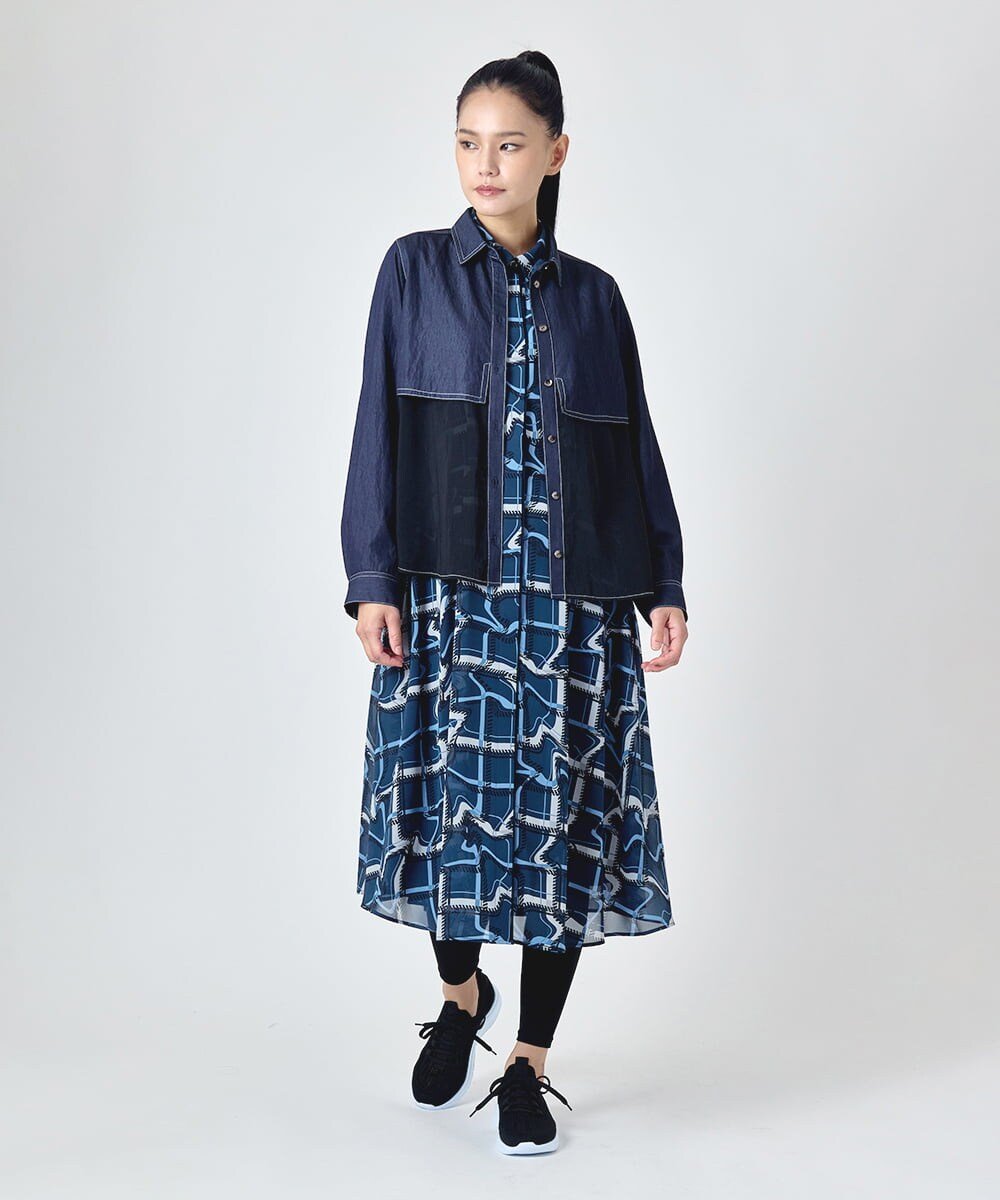 HIROKO BIS 変形チェックシアーワンピース ヒロコ ビス ワンピース・ドレス ワンピース ネイビー パープル