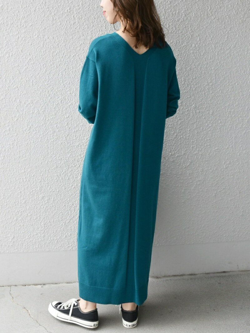 【SALE／30%OFF】SHIPS any SHIPS any: Vネック Aライン ニットワンピース シップス ワンピース・ドレス ワンピース グリーン ブラック【送料無料】のサムネイル