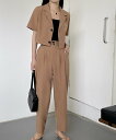 【SALE/31%OFF】emi+ 半袖ショートサマージャケット+タック入りワイドパンツ セットアップ エミプラス スーツ・フォーマル セットアップスーツ ホワ...