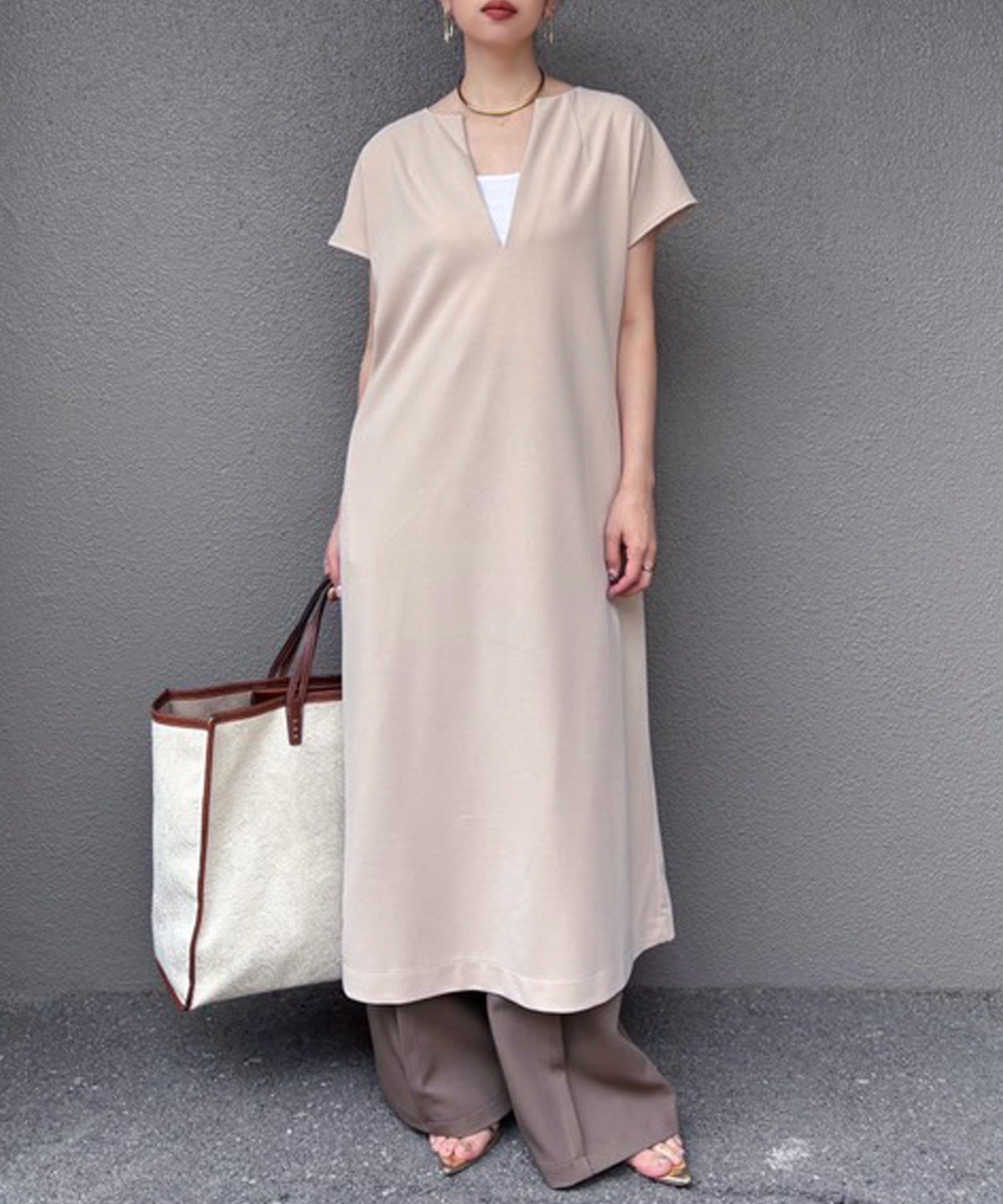 Emma Taylor キーネックカットジョーゼットワンピース スタイルドア ワンピース・ドレス ワンピース ベージュ ブラウン ブラック【送料無料】