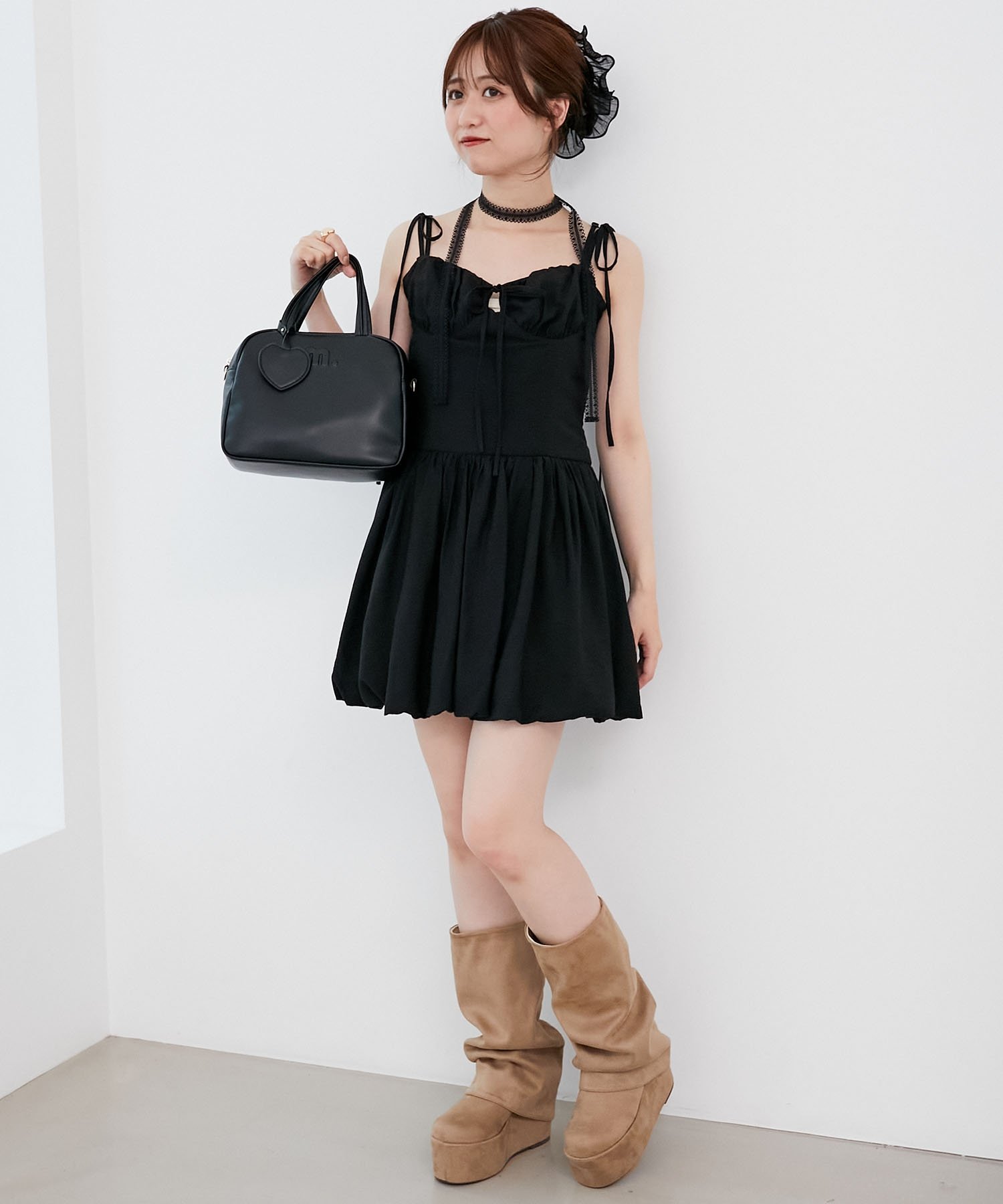 MAJESTIC LEGON レースチョーカーセットバルーンミニワンピ マジェスティックレゴン ワンピース・ドレス その他のワンピース・ドレス ホワイト ブラック