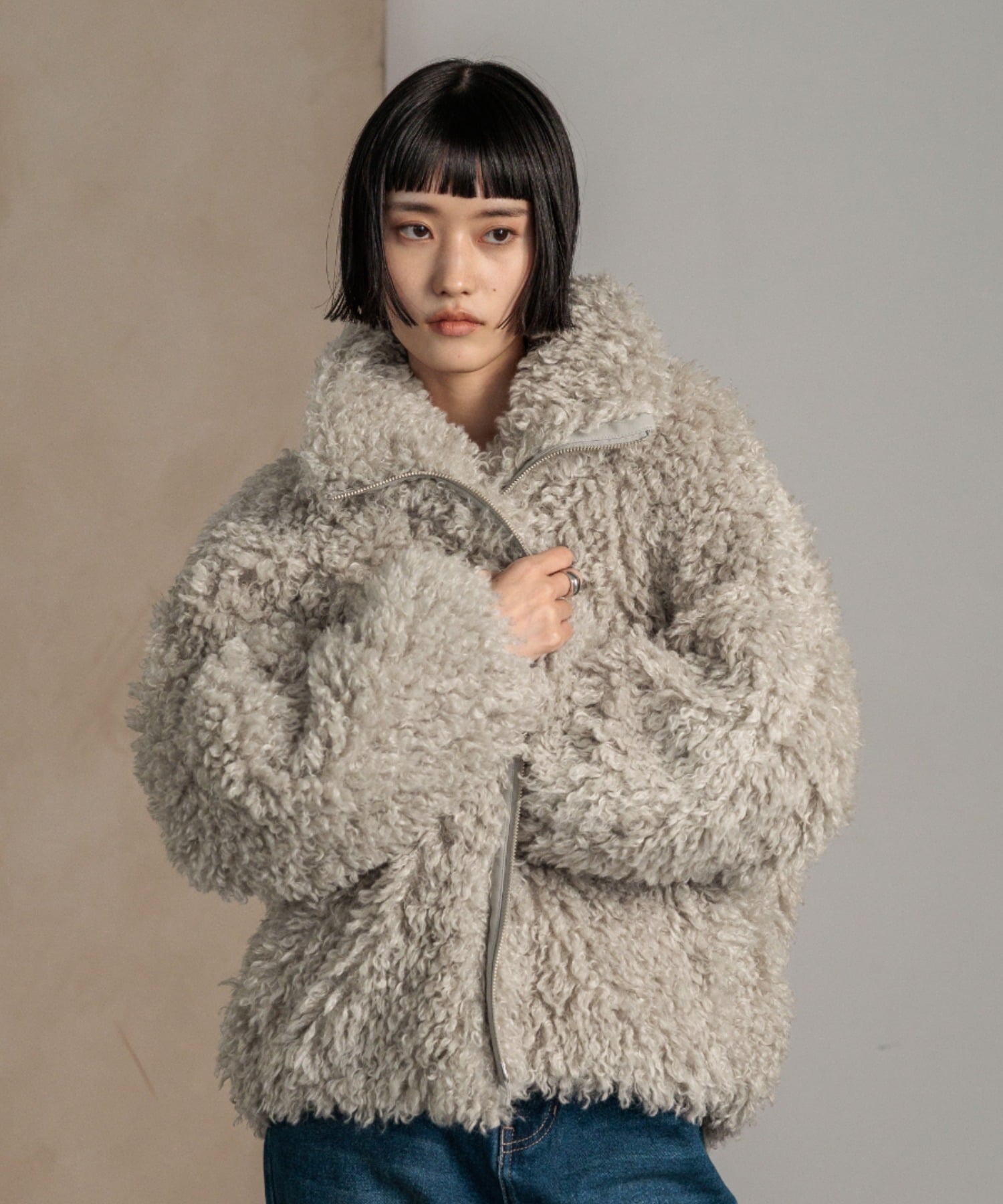 LOWRYS FARM プードルファーブルゾン ローリーズファーム ジャケット・アウター ブルゾン・ジャンパー ブラック グレー ホワイト【送料無料】のサムネイル