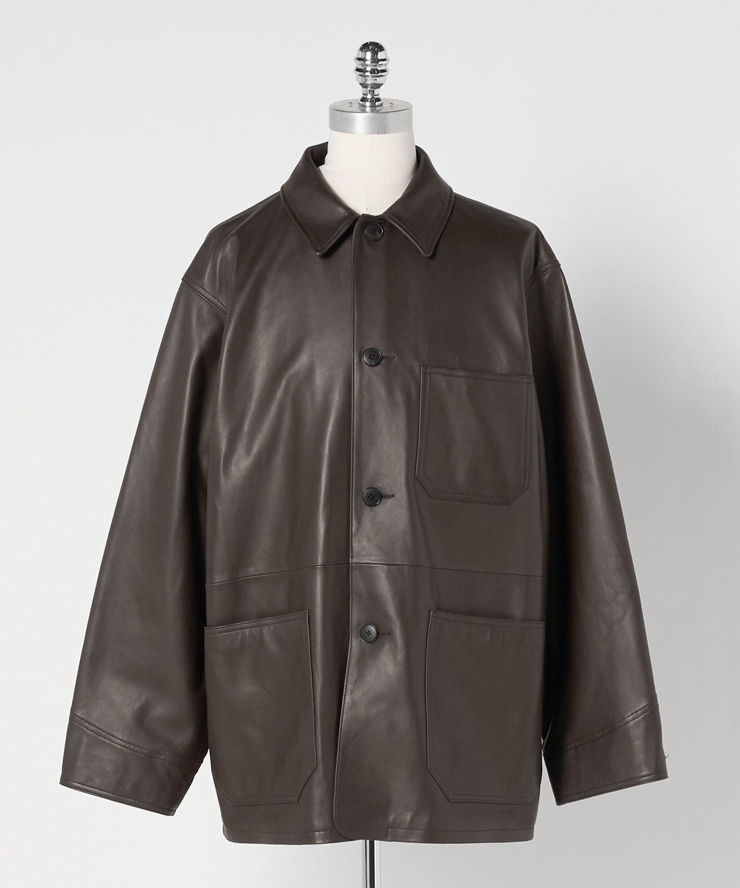 【別注】＜UNITED ARROWS * LOEFF＞ラムレザー カバーオール ジャケット MENS ユナイテッドアローズ ジャケット・アウター カバーオール・ワークジャケット ブラウン ブラック