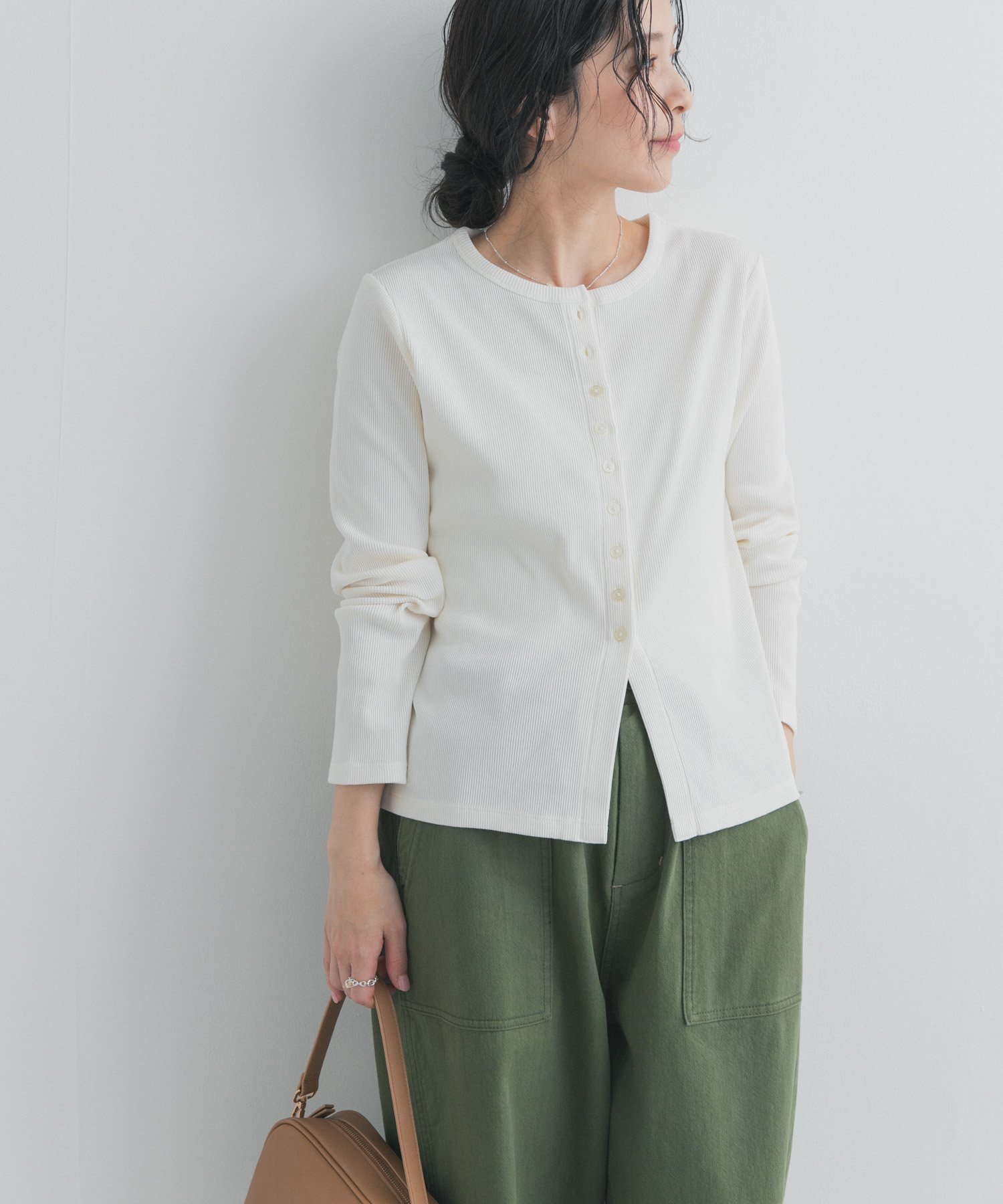 URBAN RESEARCH DOORS Ribbed Button Cut Cardigan - Urban Research Doors Tops Cardigan White Black Yellow [Free Shipping]