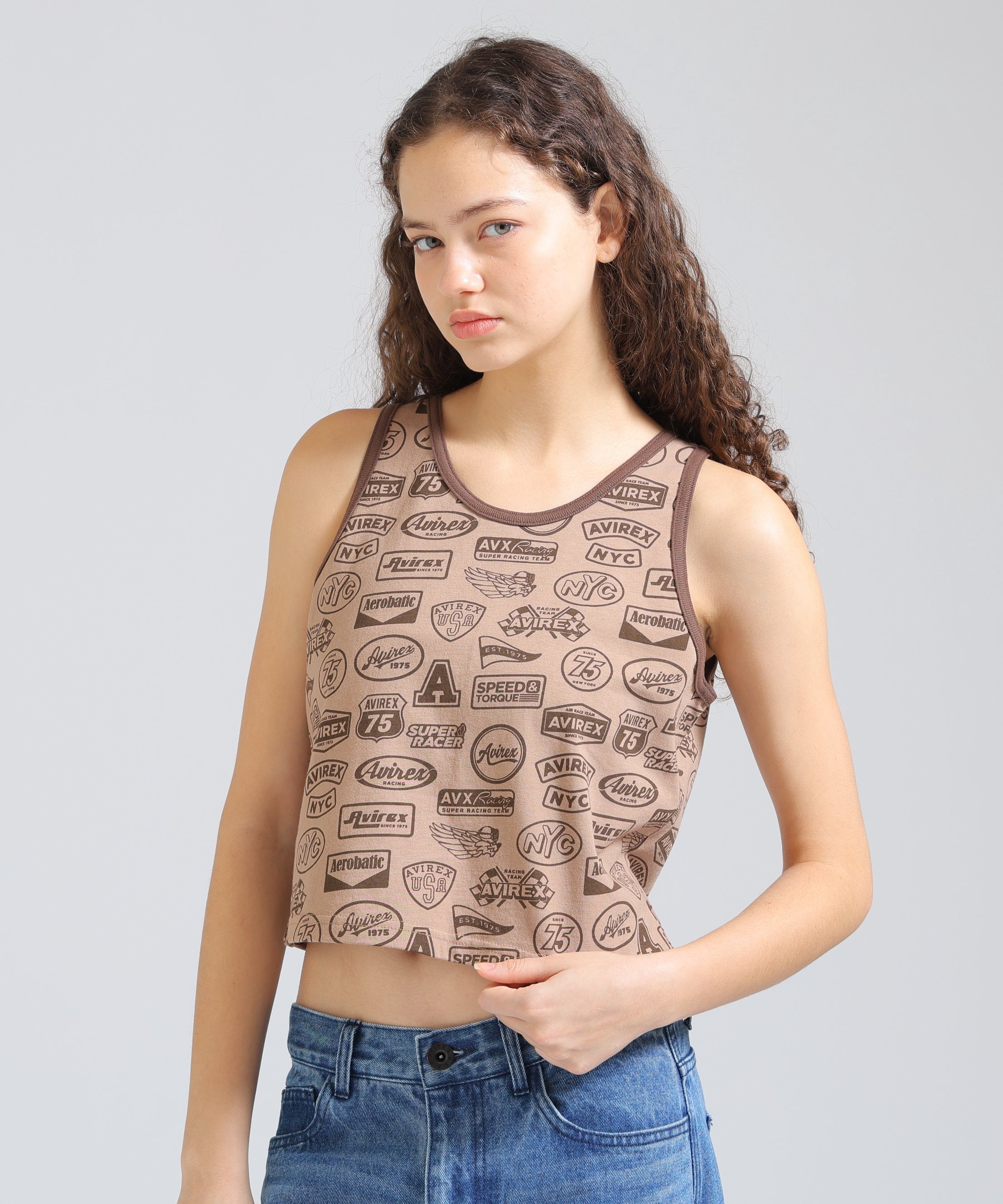 《直営店限定》RINGER PATCH MOTIF FULL PRINT TANK TOP アヴィレックス トップス ノースリーブ・タンクトップ ネイビー