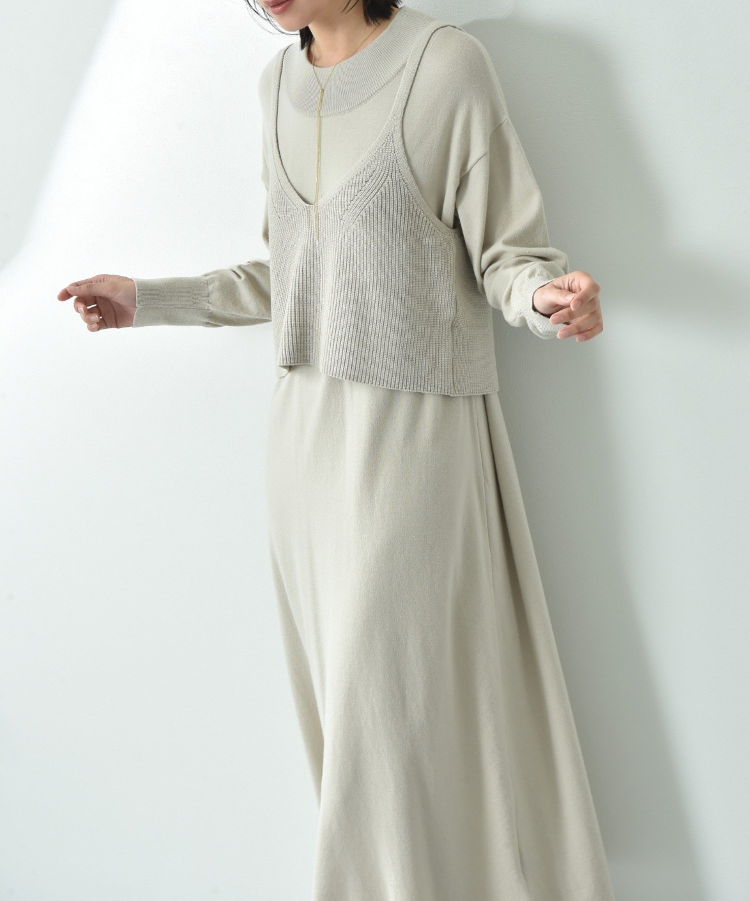 【SALE／80%OFF】INTERPLANET ビスチェ付きニットワンピースSET インタープラネット ワンピース・ドレ..