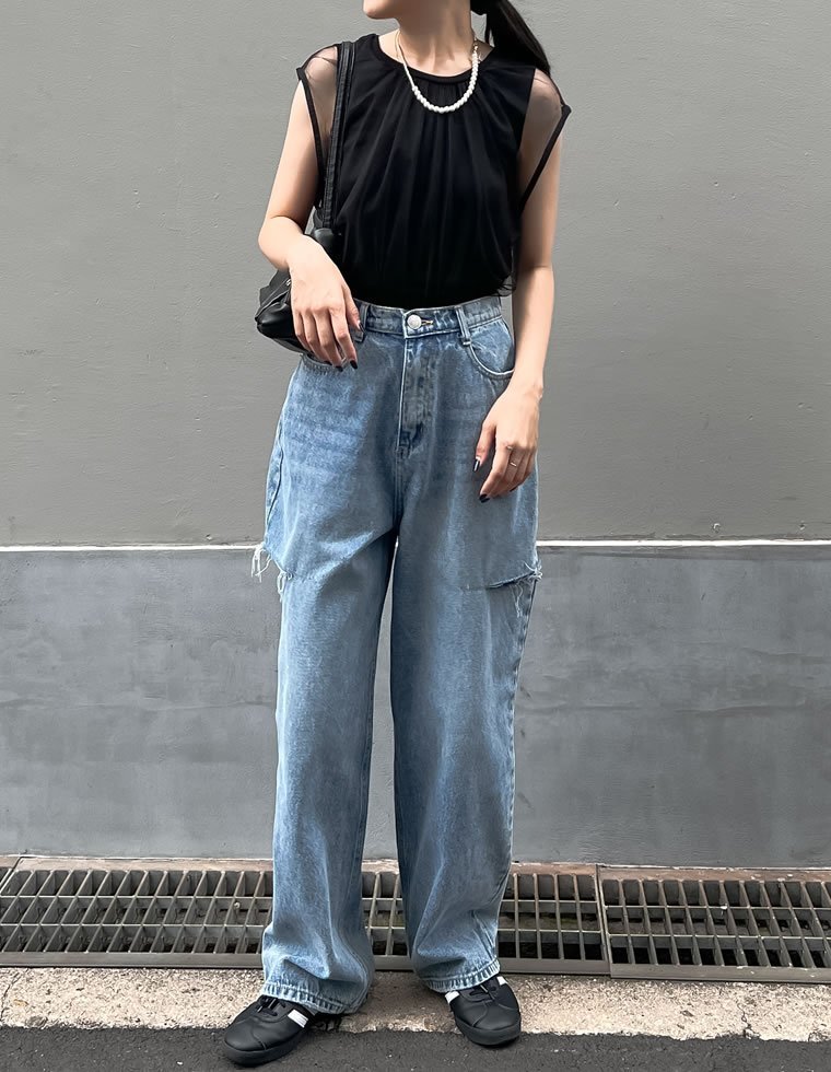 【SALE／35%OFF】Re:EDIT レイヤードチュールタンクトップ リエディ トップス ノースリーブ・タンクトップ ブラック ホワイト stylife-15053242 Rakuten Fashion サンプル画像3