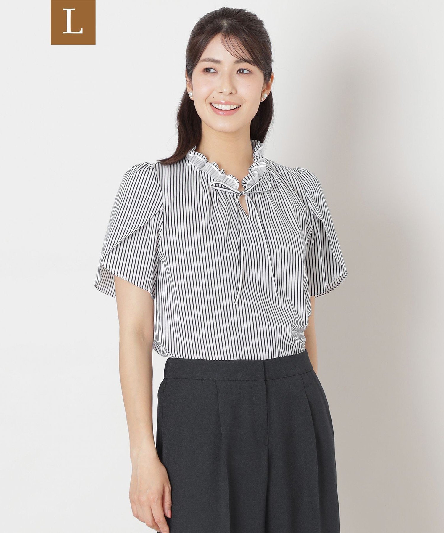 TO BE CHIC 【L】カラミストライプ シャツブラウス サンヨー エルサイズ トップス シャツ・ブラウス ネイビー ブルー ピンク