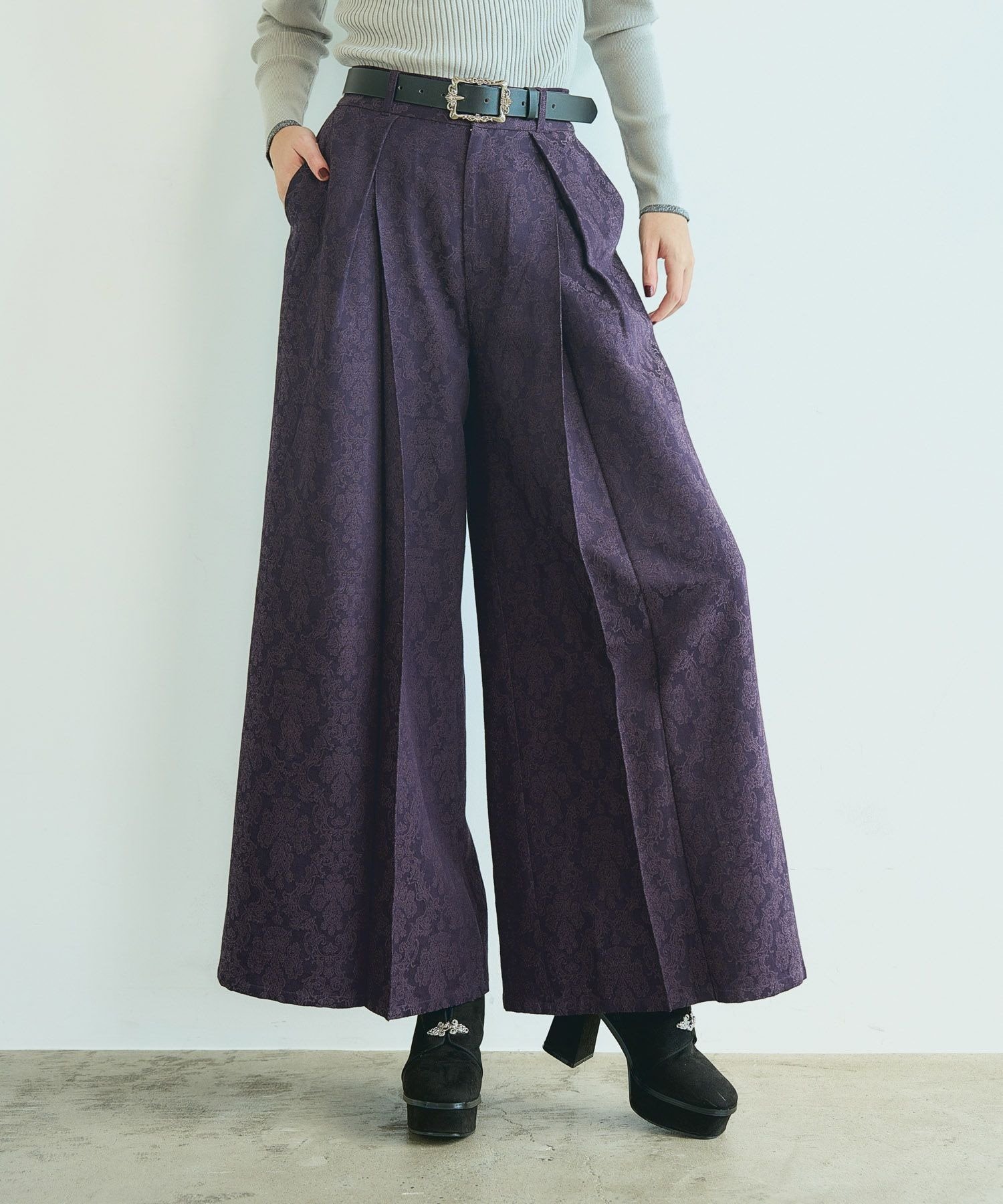 HARE VINTAGEジャガードワイドパンツ ハレ パンツ スラックス・ドレスパンツ パープル ブラック ネイビー ブラウン