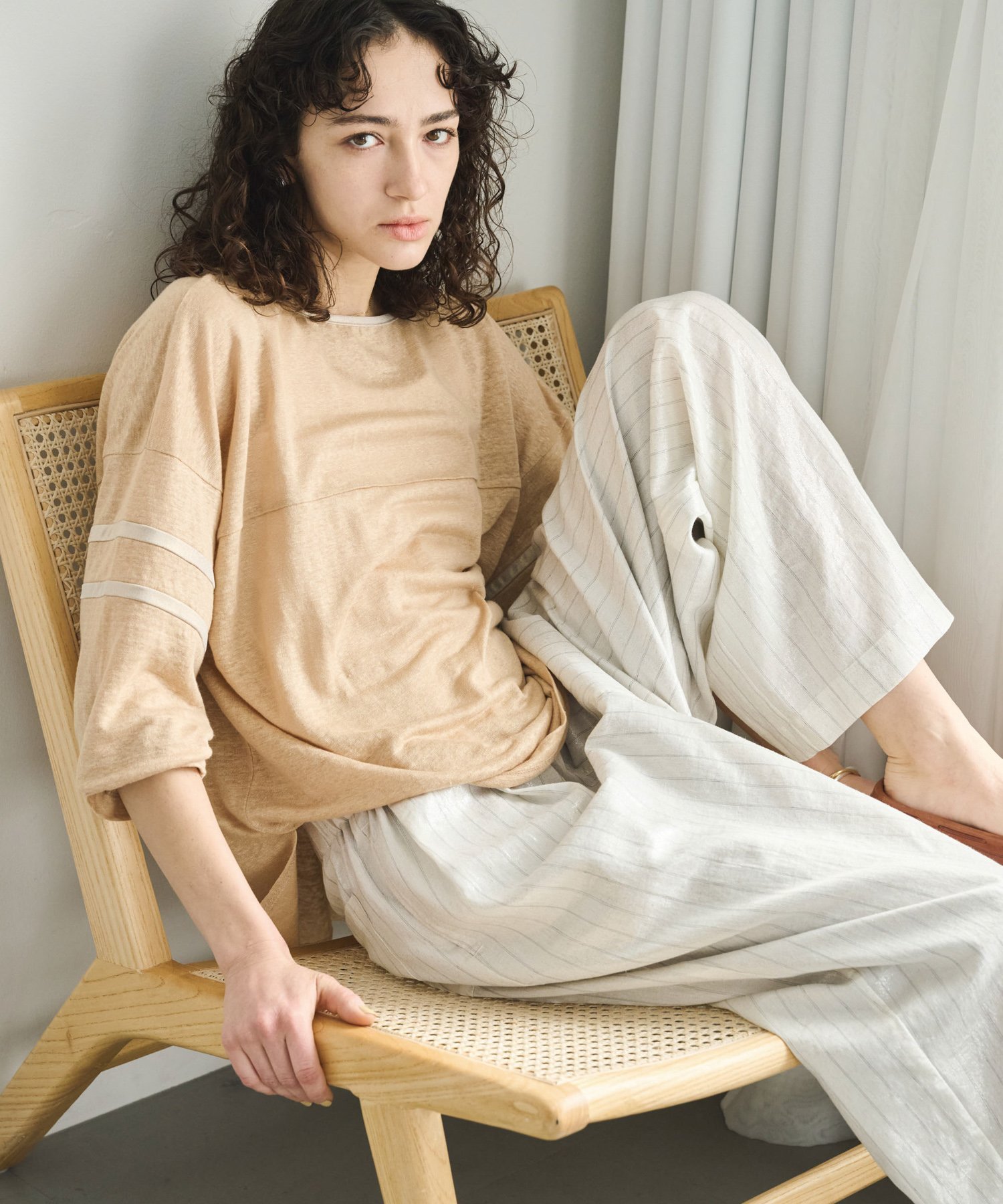 KHA:KI 「KHA:KI / カーキ」リネンラインスリーブトップ ビーアパートメント トップス カットソー・Tシャツ ブラック カーキグリーン グリーン ホワイト