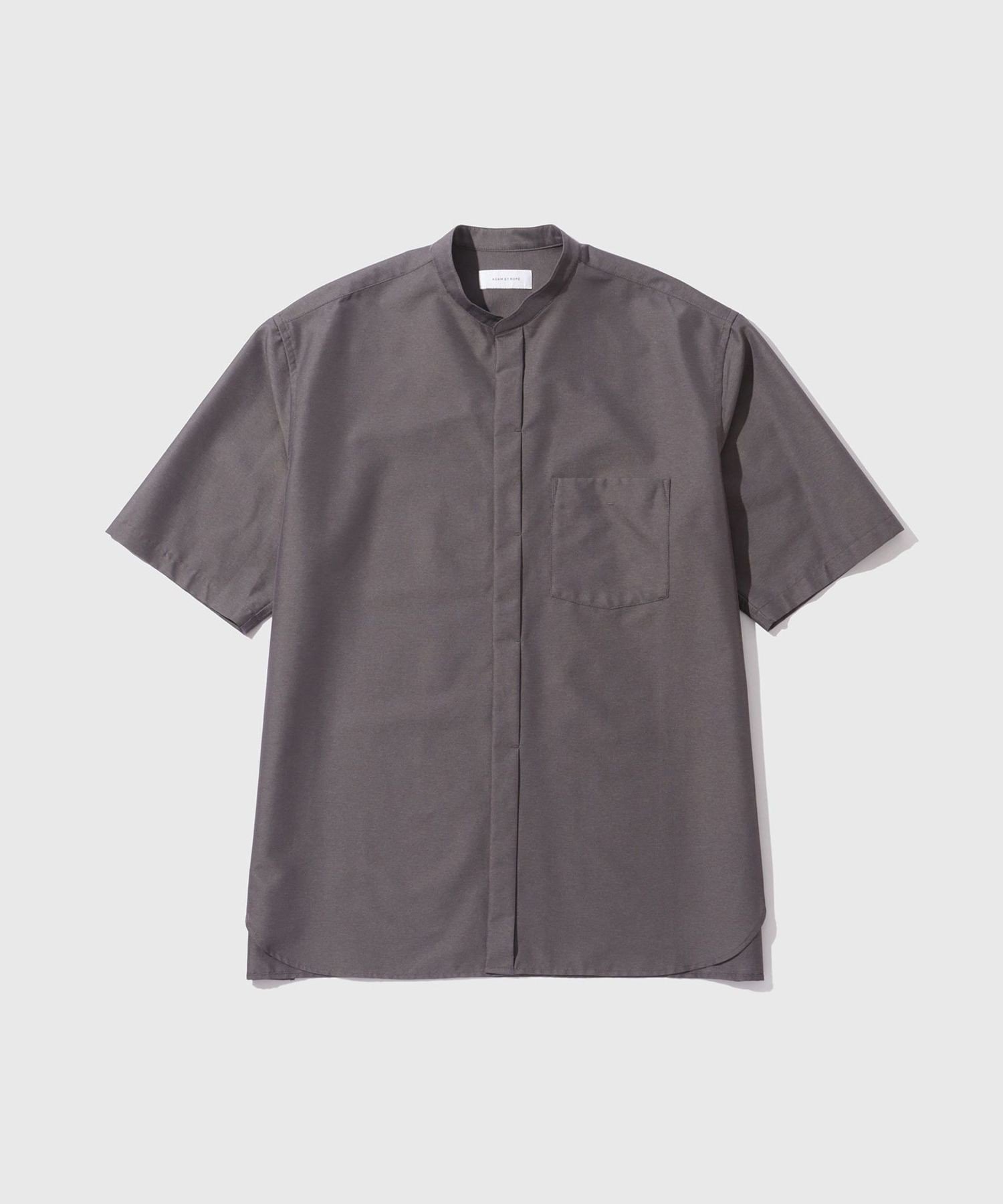ADAM ET ROPE' HOMME 【ACT/アクト】LIGHT バンドカラー ハーフスリーブシャツ アダムエロペ トップス シャツ・ブラウス ブラック グレー【送料無料】