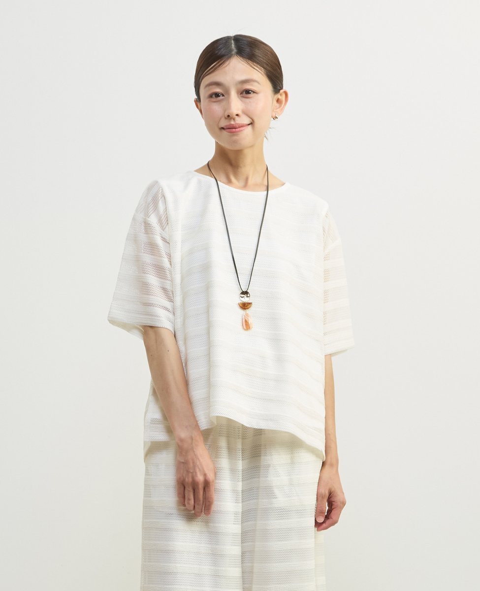 MELROSE CLAIRE 【シアーラッセルレースインナー付きプルオーバー】 メルローズクレール トップス カットソー・Tシャツ ホワイト ブラック