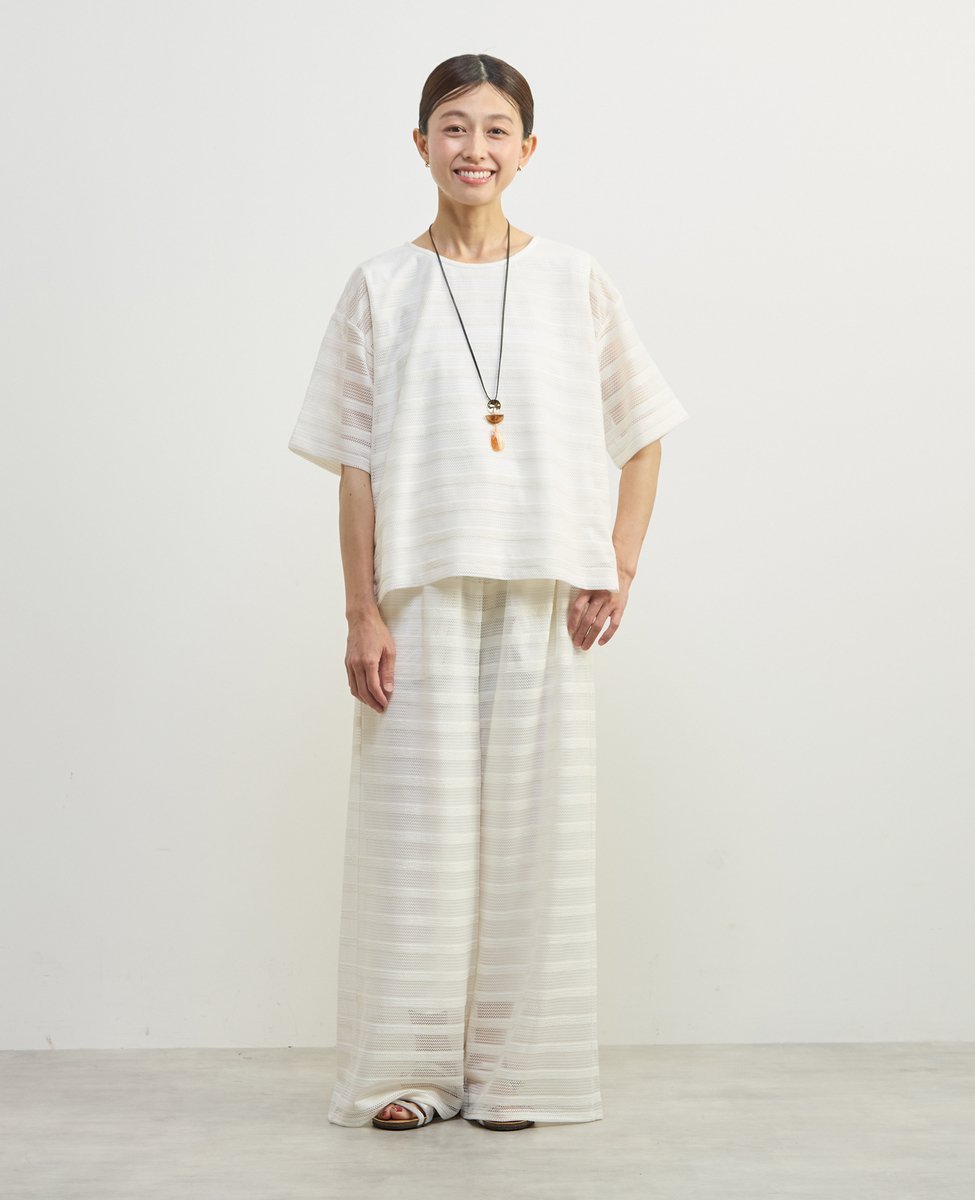 MELROSE CLAIRE 【シアーラッセルレースインナー付きプルオーバー】 メルローズクレール トップス カットソー・Tシャツ ホワイト ブラック
