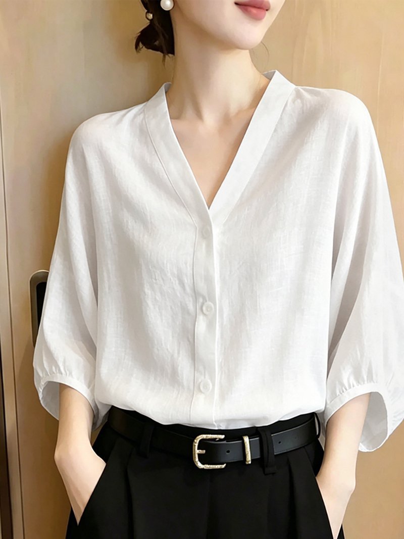 Doux Belle Vネック七分袖ブラウス レディース トップス ドゥー・ベル トップス シ...