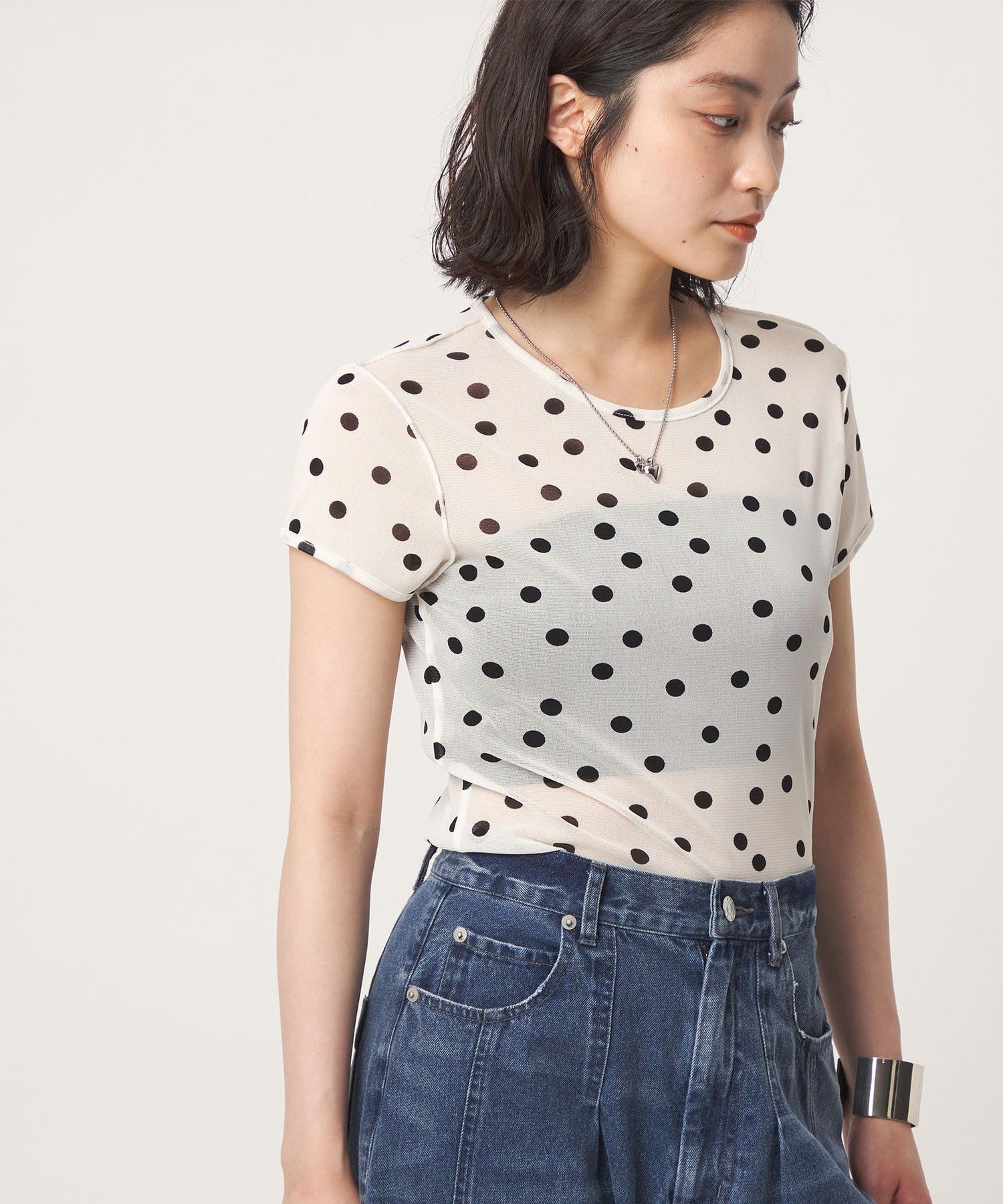 ＜CITEN＞シアードットキャップスリーブトップ シテン トップス カットソー・Tシャツ ホワイト