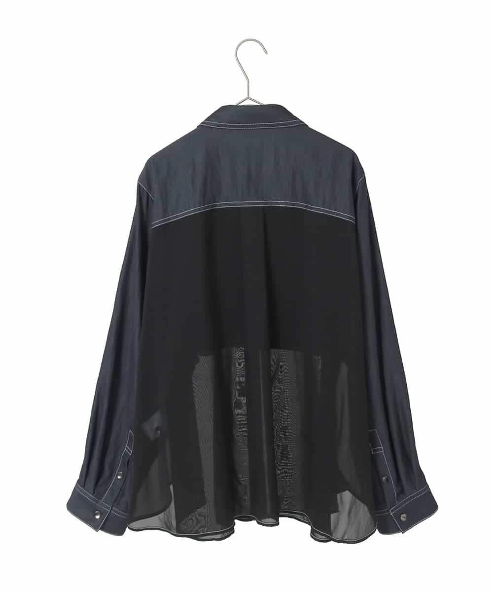 HIROKO BIS GRANDE 【大きいサイズ】デニムライクツイルシアードッキングブラウス ヒロコ ビス グランデ トップス シャツ・ブラウス ネイビー