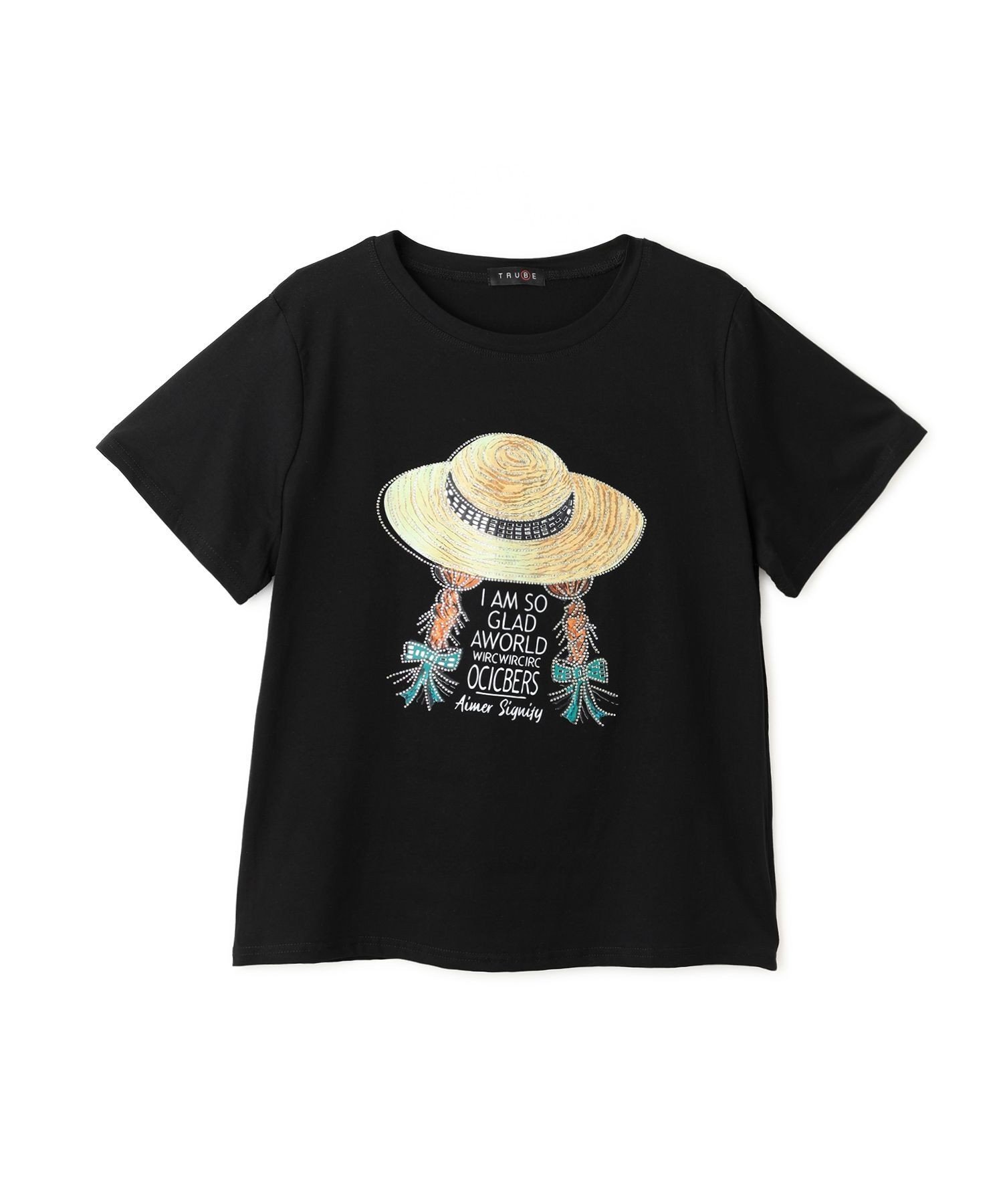 JAYRO ハットガールプリントTシャツ ジャイロ トップス カットソー・Tシャツ ブラック ホワイト