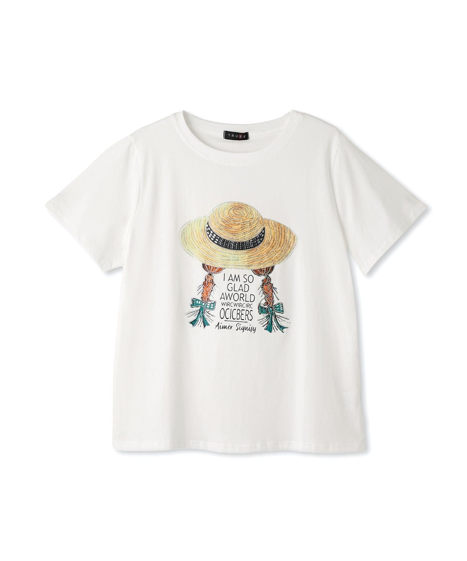 JAYRO ハットガールプリントTシャツ ジャイロ トップス カットソー・Tシャツ ブラック ホワイト