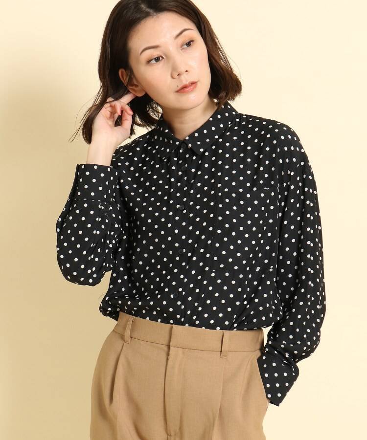 【SALE／70%OFF】Dessin 【洗える】ライトサテンドットシャツ＜S~L＞ デッサン トップス シャツ・ブラウス ブラック グリーン オレンジのサムネイル