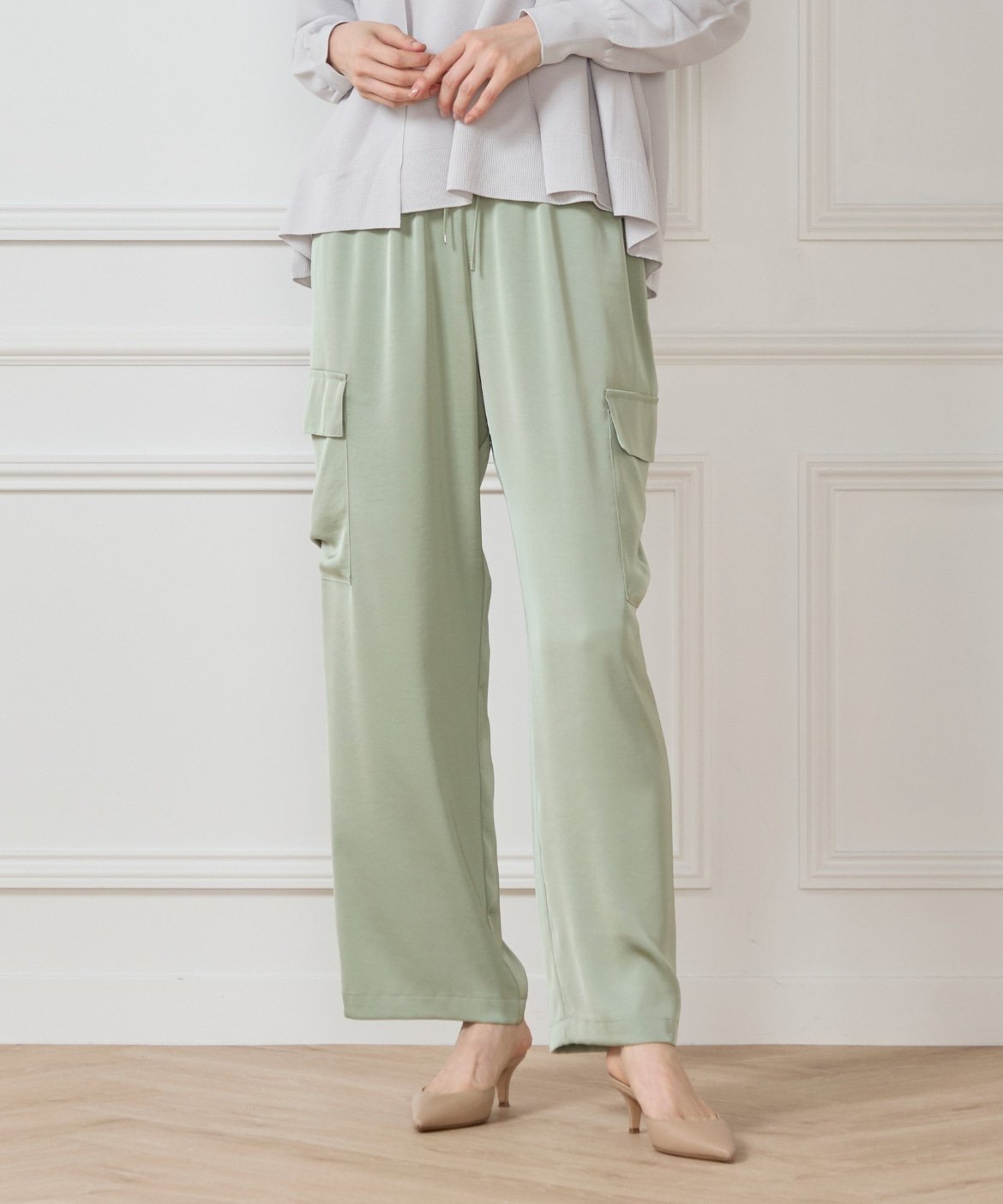 【SALE／60%OFF】7-IDconcept. サテンカーゴパンツ セブンアイディコンセプト パンツ カーゴパンツ ベージュ グレー【送料無料】(4)