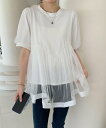 【SALE/70%OFF】BANICO BANICO/チュール切り替えフレアTシャツワンピース アイモハ トップス カットソー・Tシャツ ホワイト ブラック